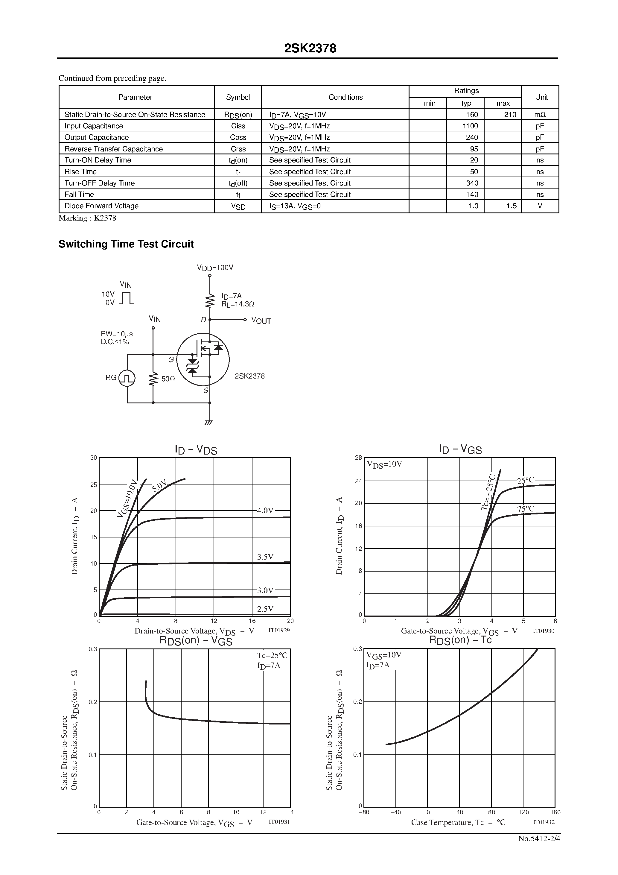 Datasheet 2SK2378 - Ultrahigh-Speed Switching Applications page 2