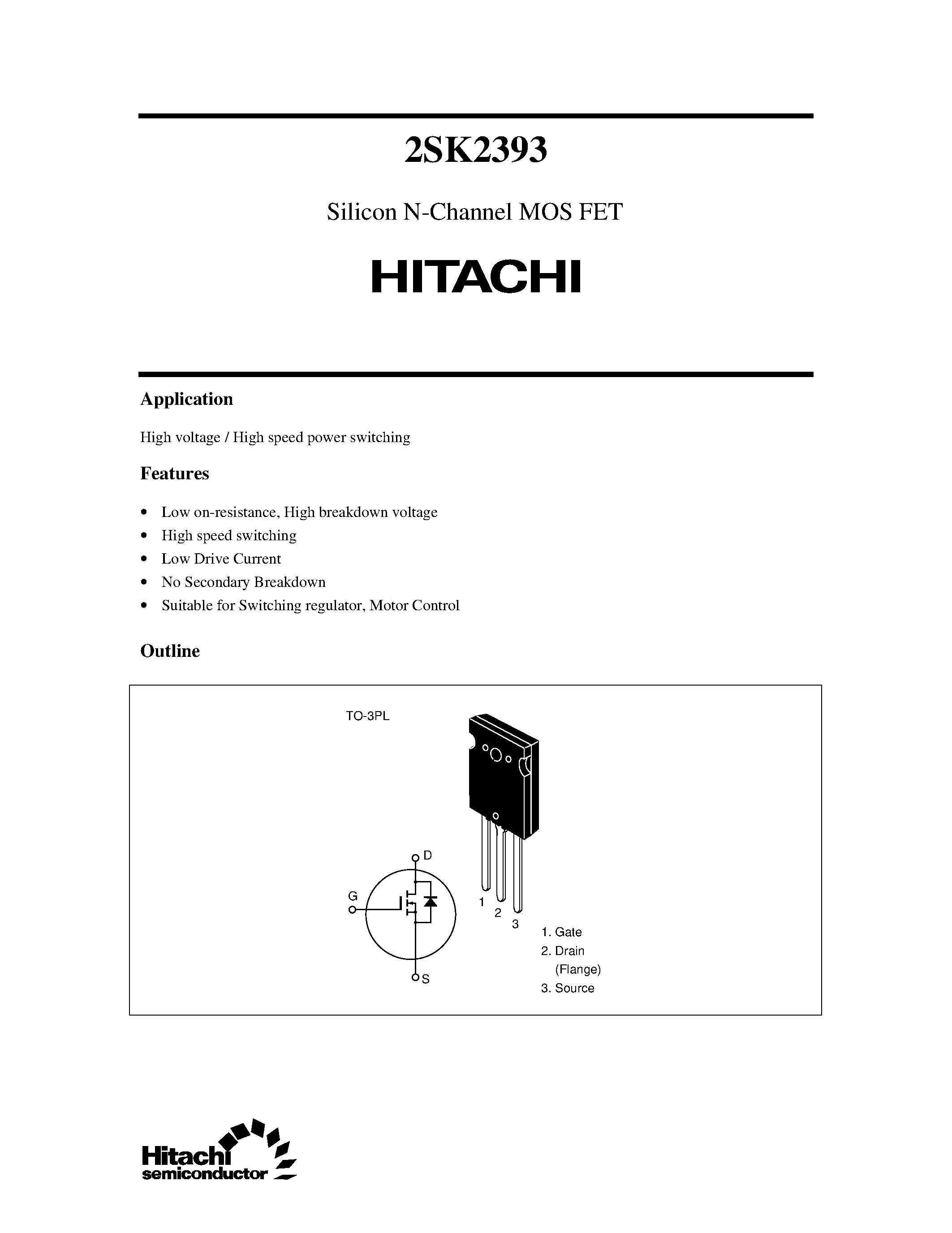 Datasheet 2SK2393 - Silicon N-Channel MOS FET page 1