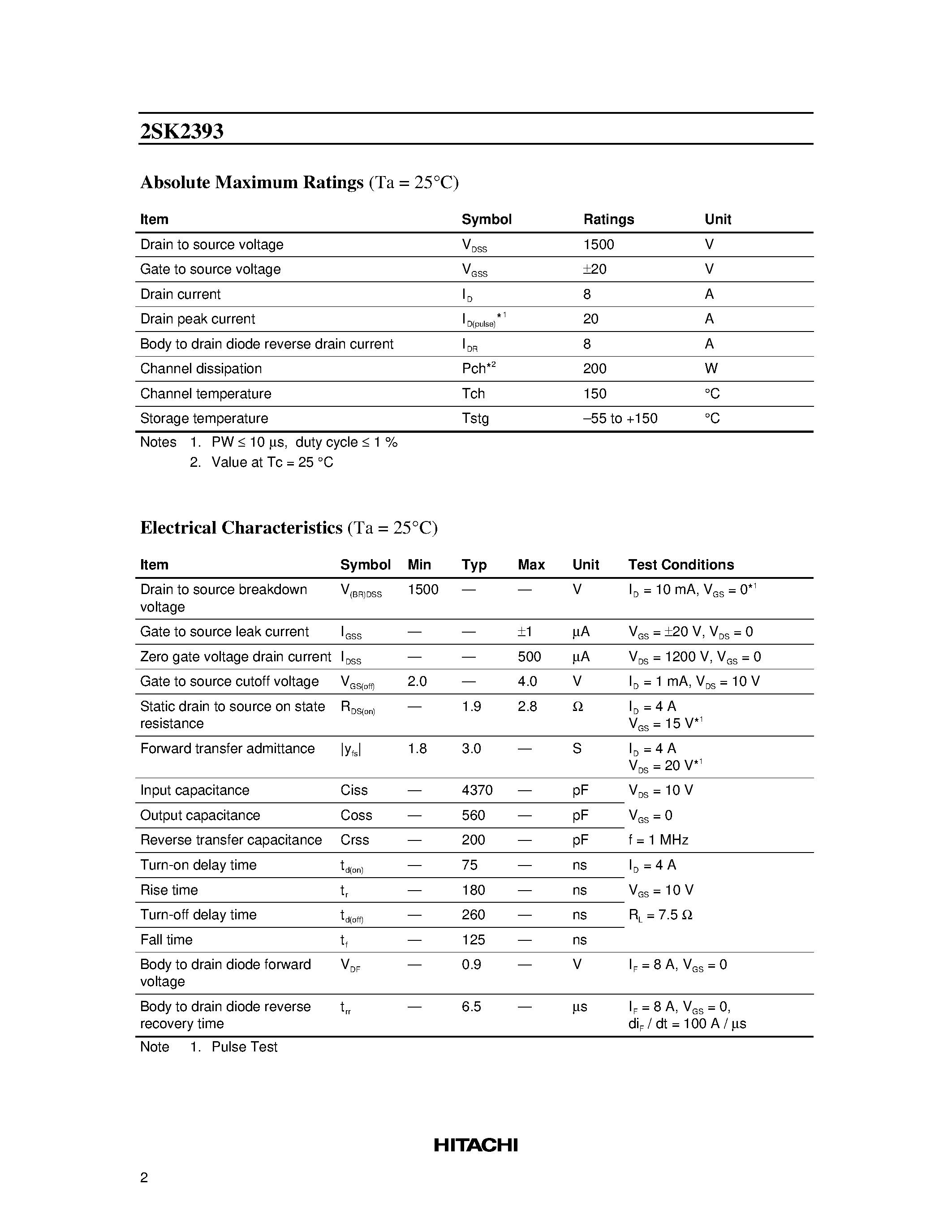 Datasheet 2SK2393 - Silicon N-Channel MOS FET page 2