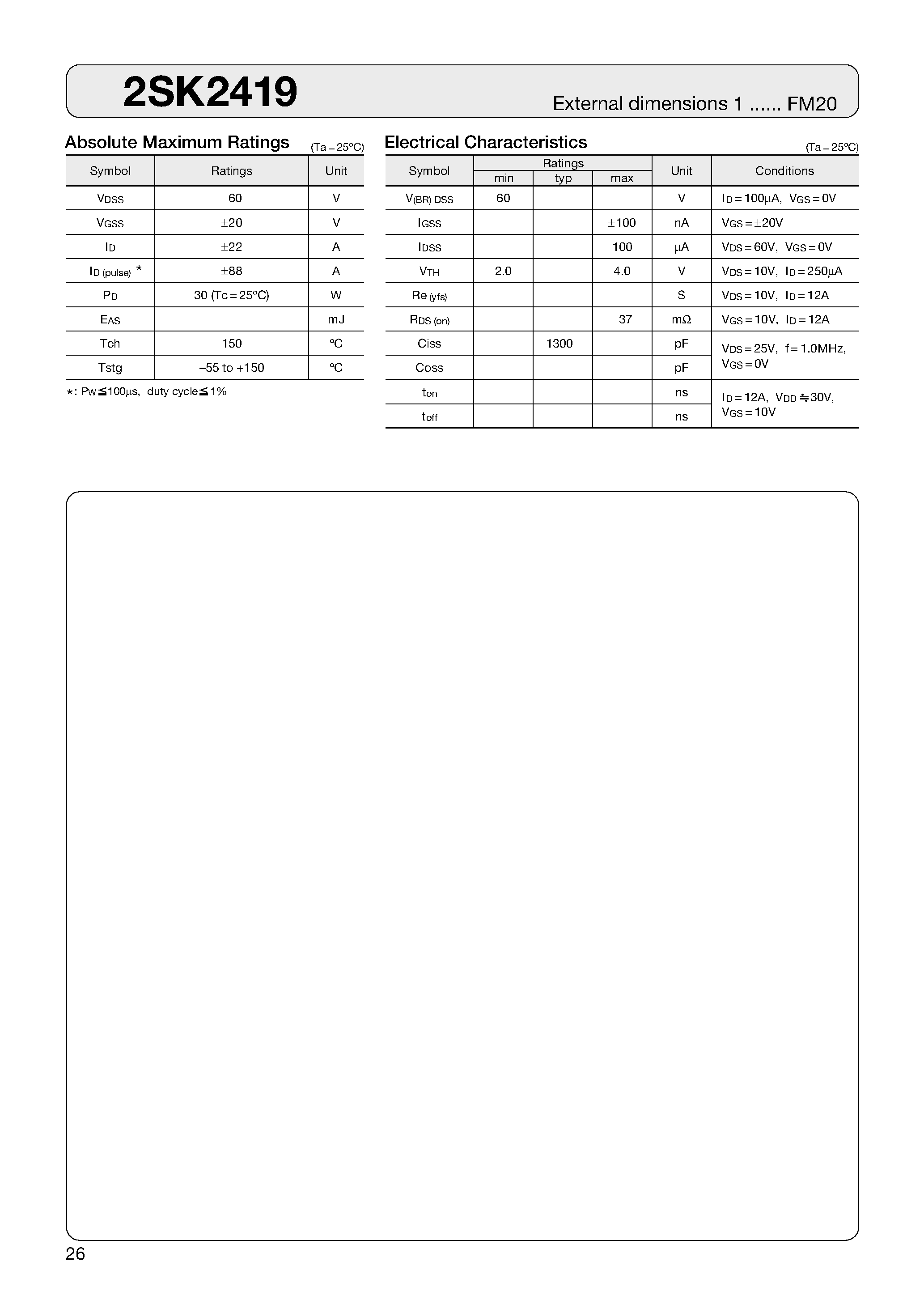 Datasheet 2SK2419 - MOSFET page 1