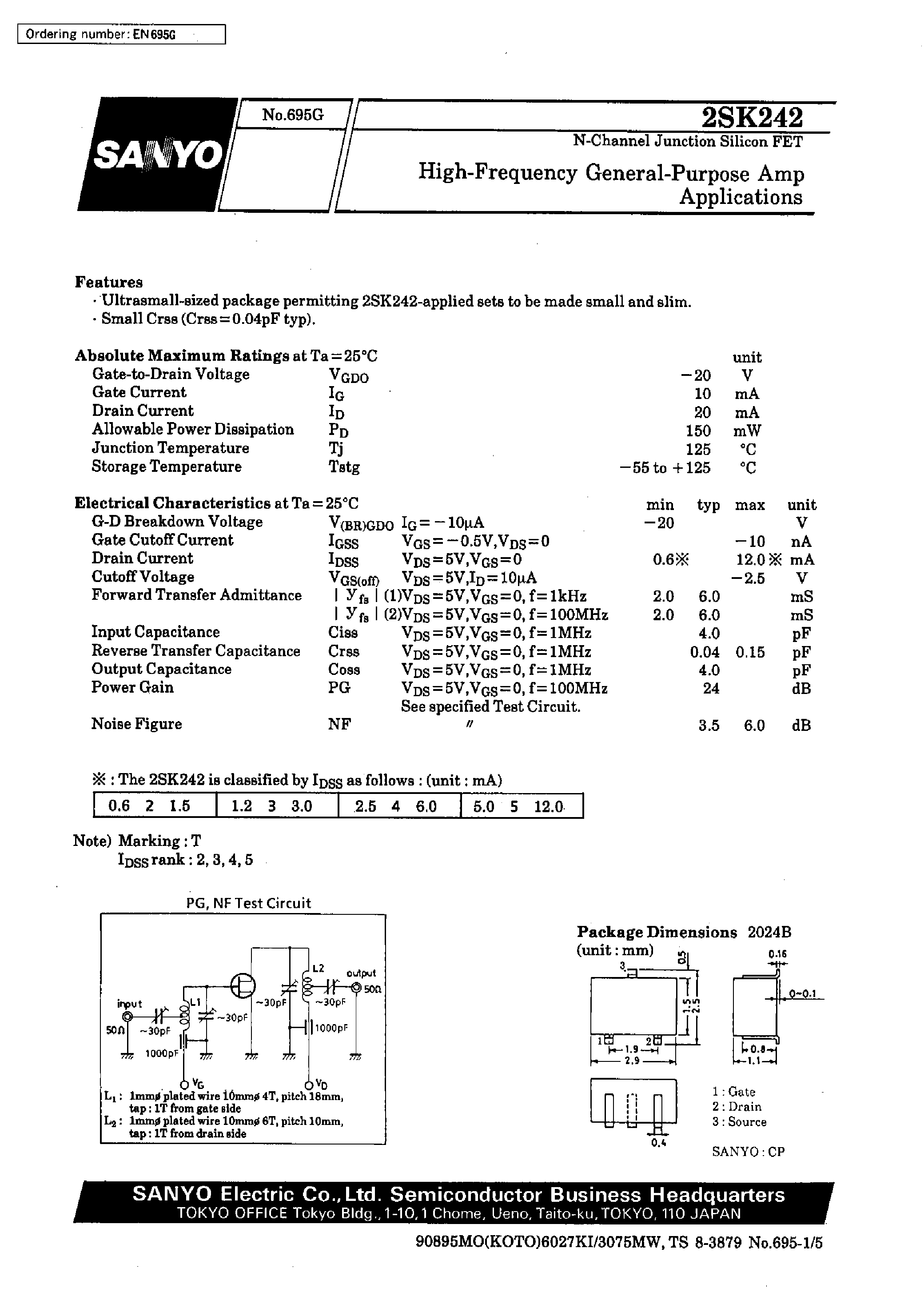 Datasheet 2SK242 page 1 Datasheet 2SK242 - High-Frequency/ General-Purpose Amp Applications page 1