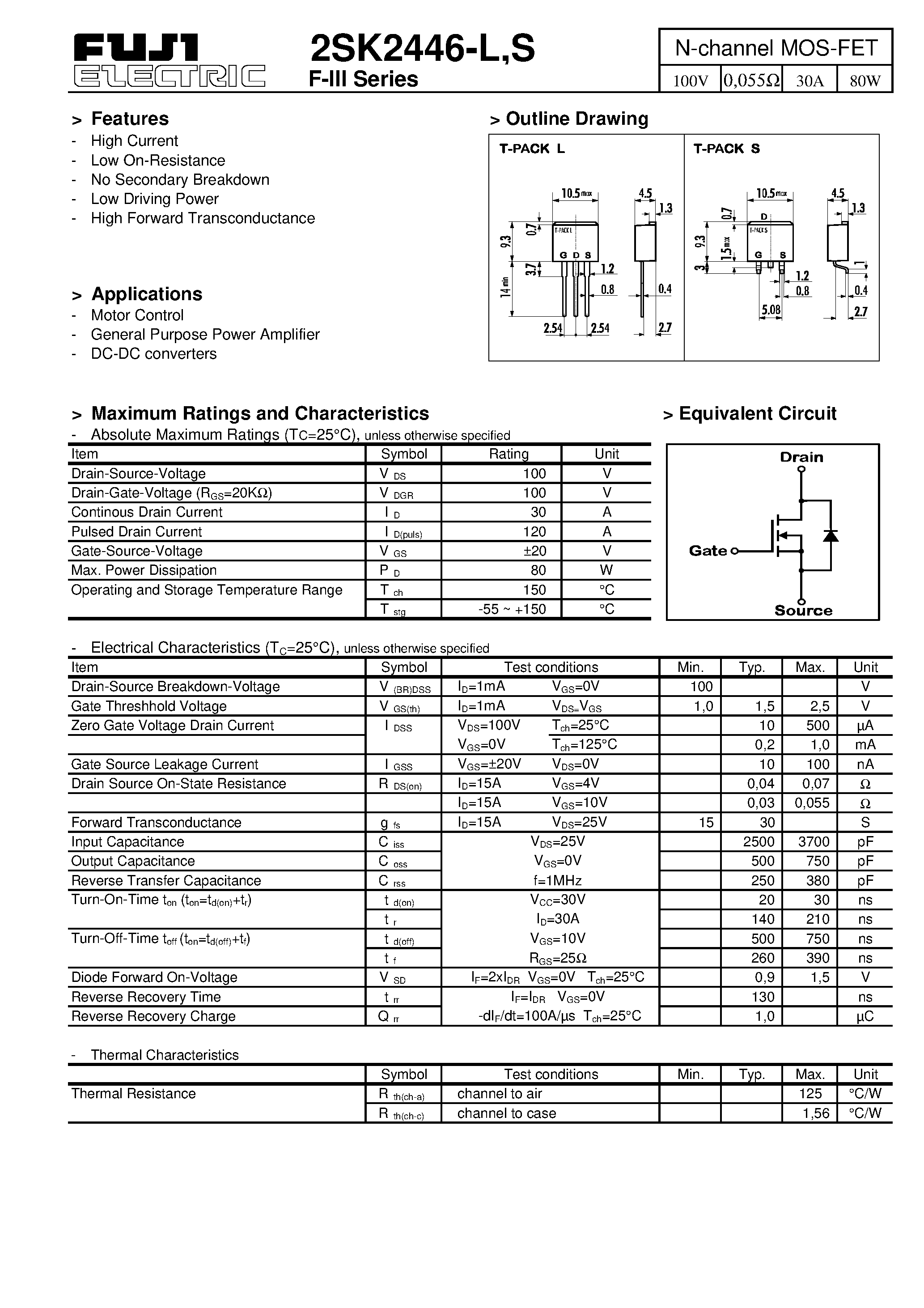 Datasheet 2SK2446-L page 1 Datasheet 2SK2446-L - N-channel MOS-FET page 1