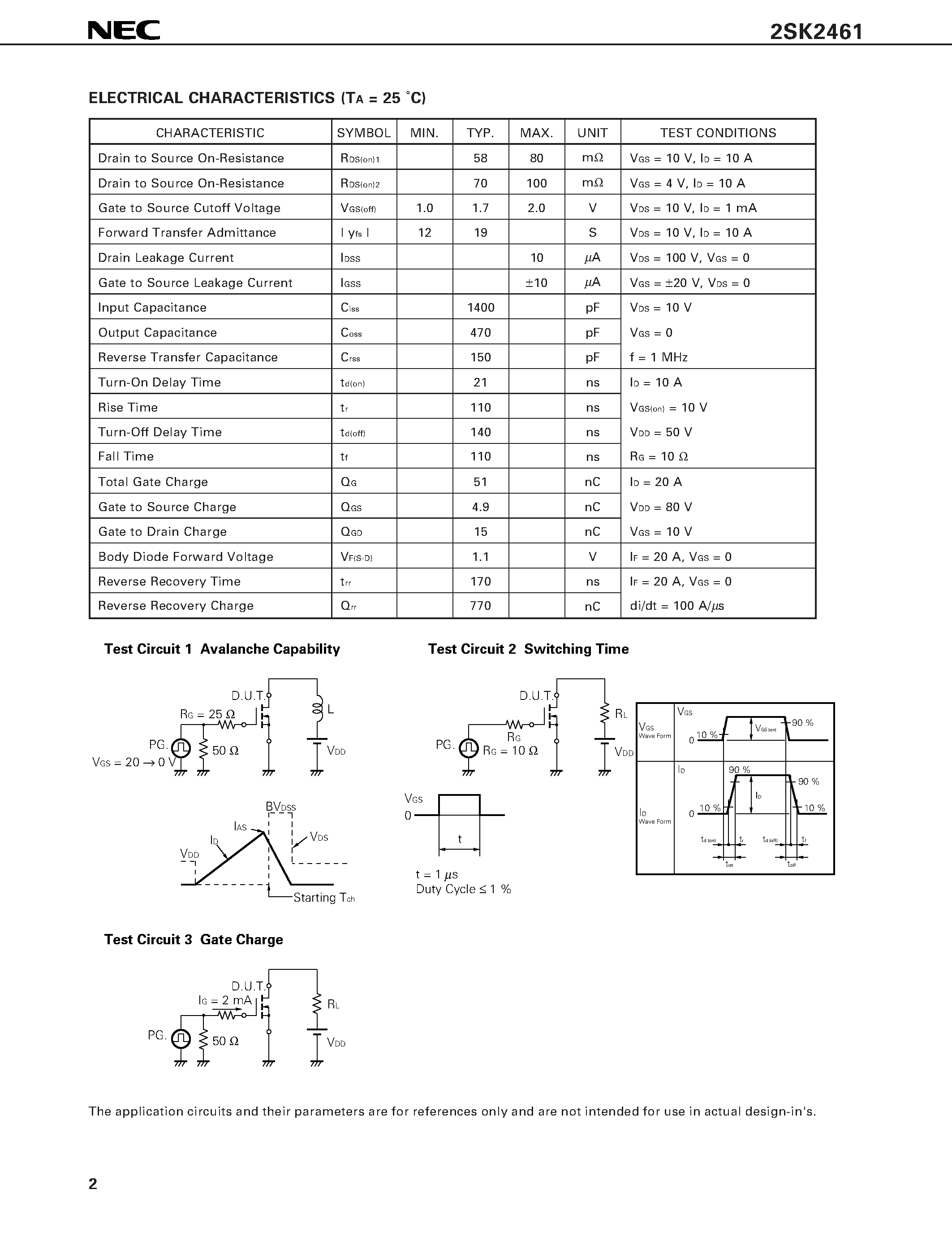 Даташит 2SK2461 - SWITCHING N-CHANNEL POWER MOS FET INDUSTRIAL USE страница 2