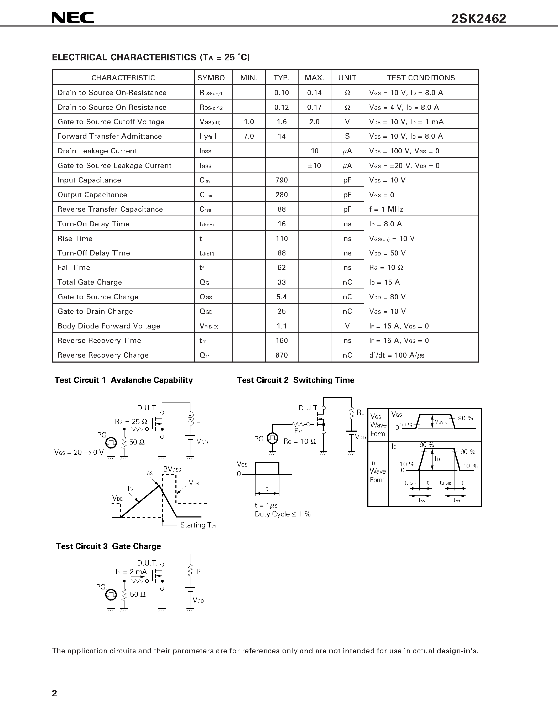 Datasheet 2SK2462 page 2 Datasheet 2SK2462 - SWITCHING N-CHANNEL POWER MOS FET INDUSTRIAL USE page 2