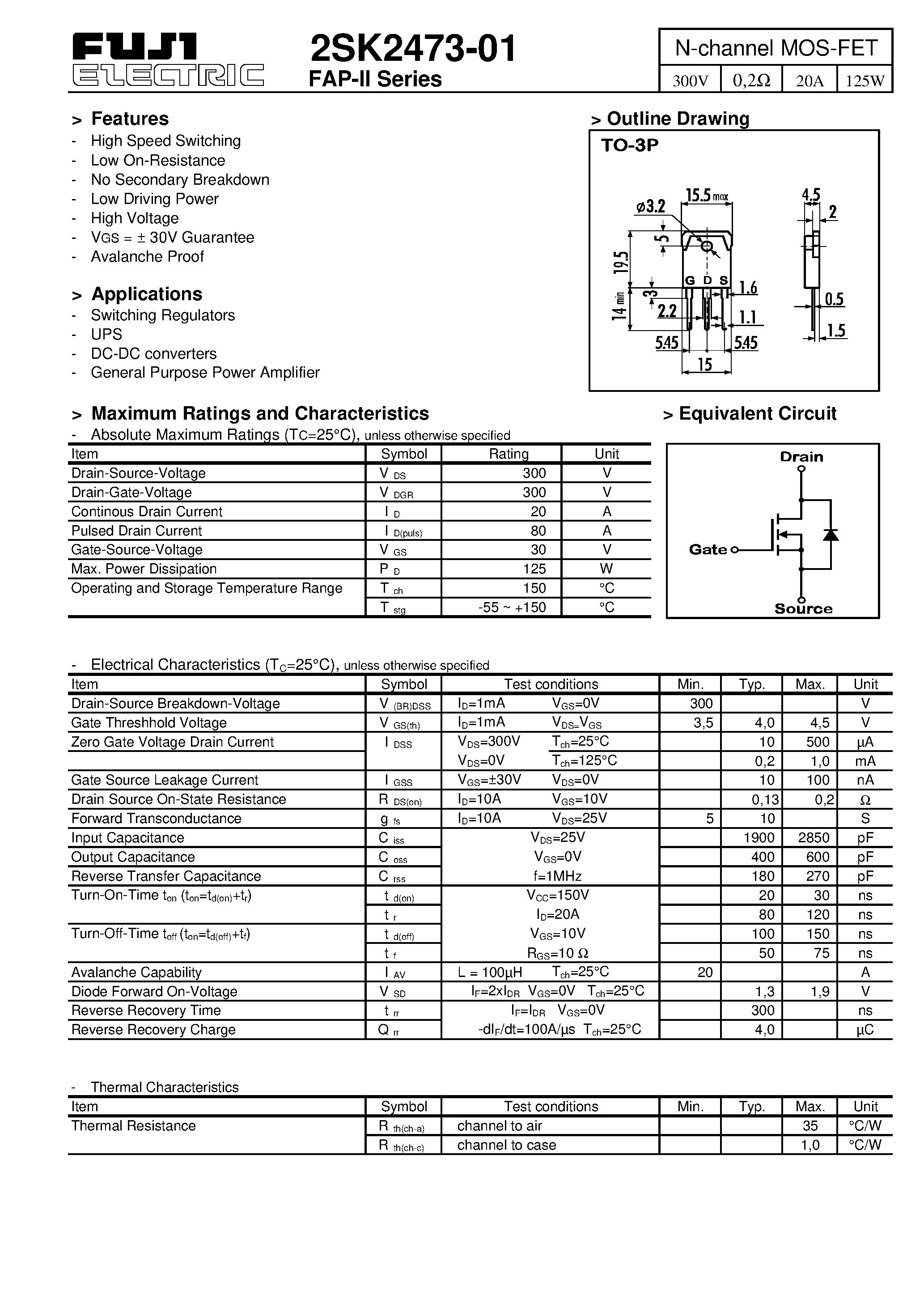 Datasheet 2SK2470-01MR page 1 Datasheet 2SK2470-01MR - N-channel MOS-FET page 1