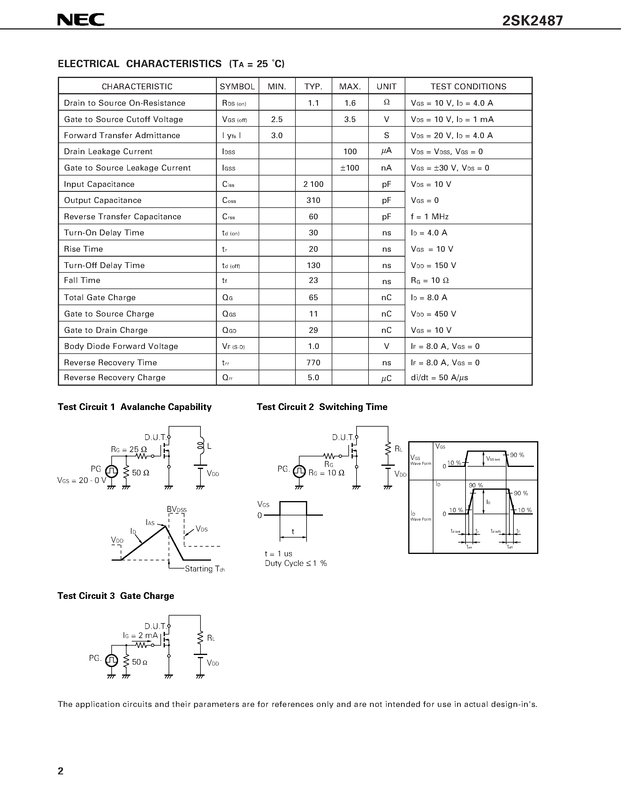 Datasheet 2SK2487 - SWITCHING N-CHANNEL POWER MOS FET INDUSTRIAL USE page 2