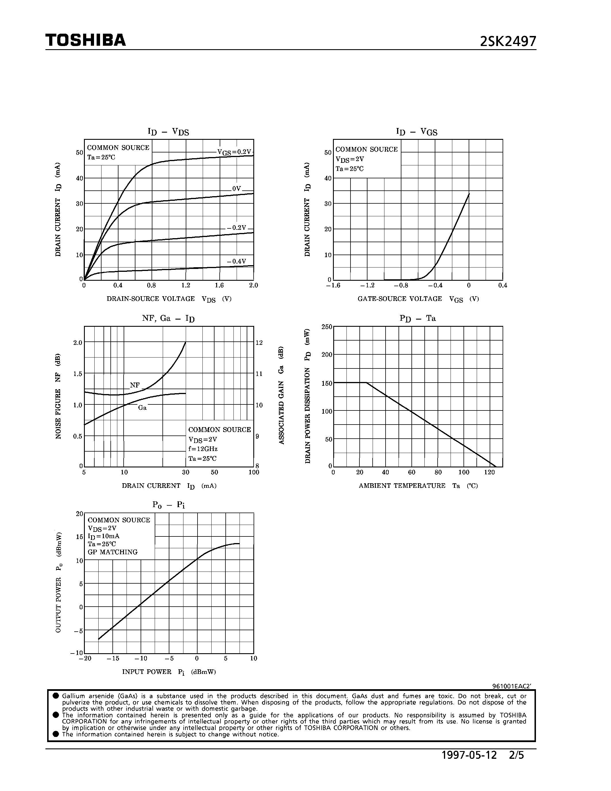 Даташит 2SK2497 - N CHANNEL SINGLE GATE MODULATION DOPE TYPE (SHF BAND LOW NOISE AMPLIFIER APPLICATIONS) страница 2