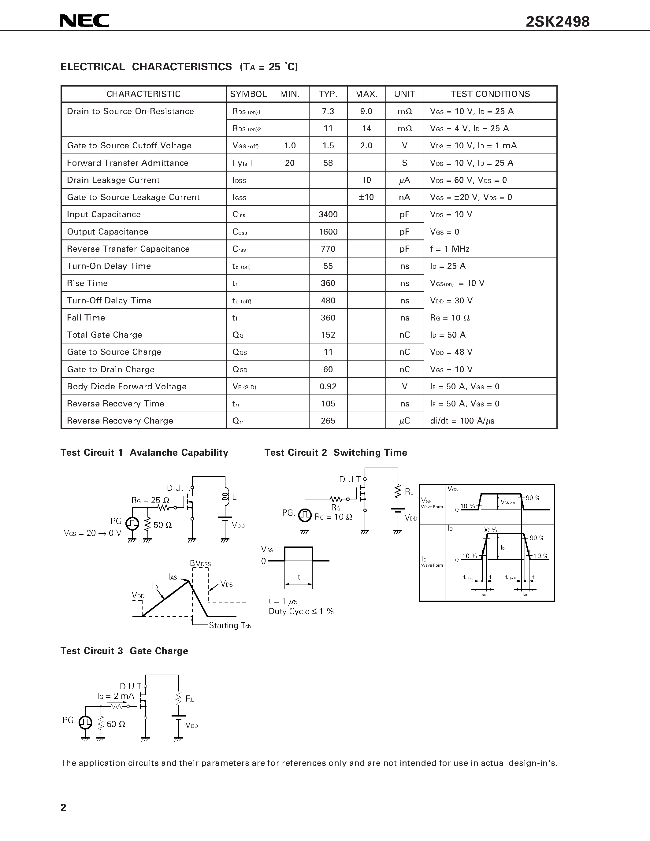 Datasheet 2SK2498 - SWITCHING N-CHANNEL POWER MOS FET INDUSTRIAL USE page 2