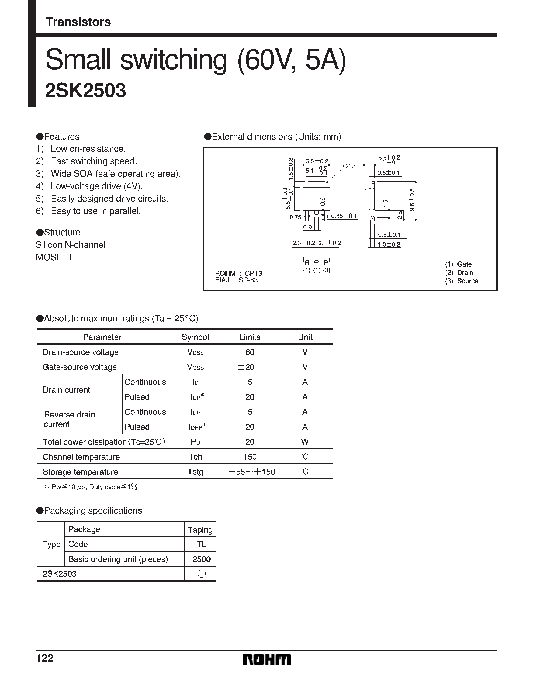 Datasheet 2SK2503 - Small switching (60V/ 5A) page 1