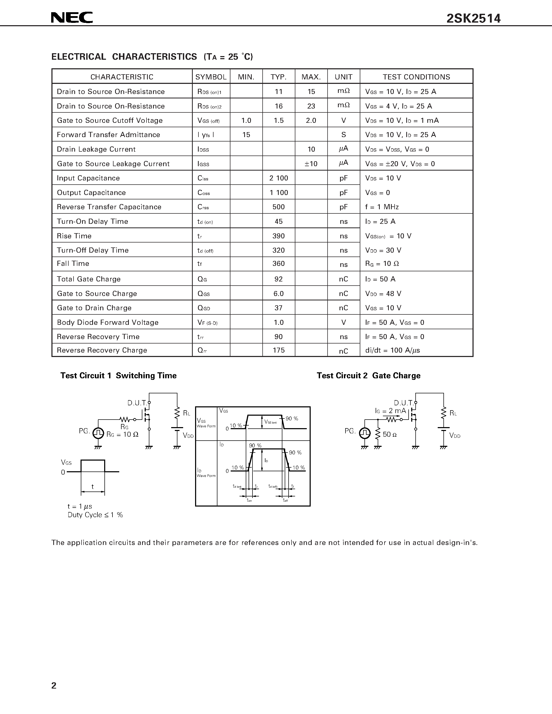 Datasheet 2SK2514 - SWITCHING N-CHANNEL POWER MOS FET INDUSTRIAL USE page 2