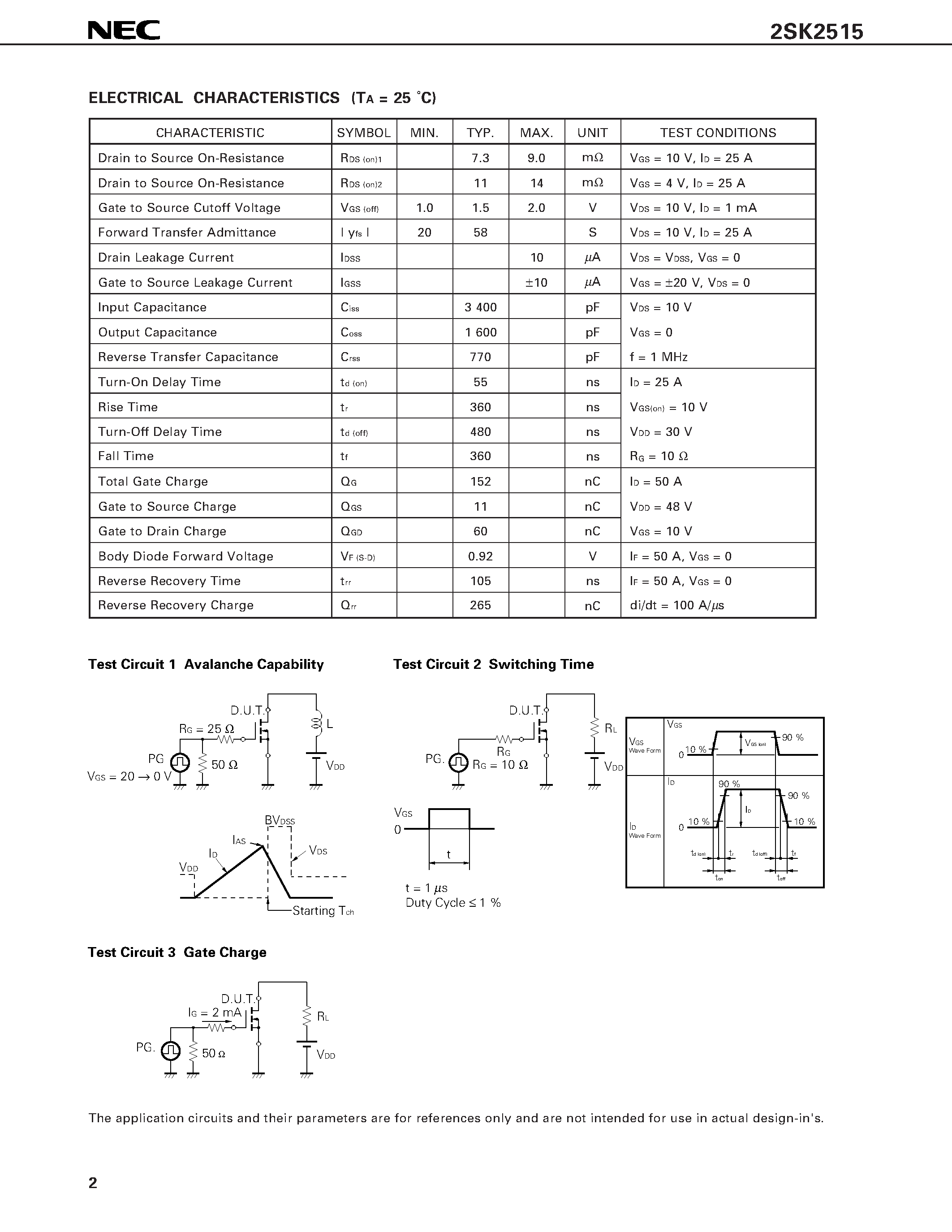 Datasheet 2SK2515 - SWITCHING N-CHANNEL POWER MOS FET INDUSTRIAL USE page 2