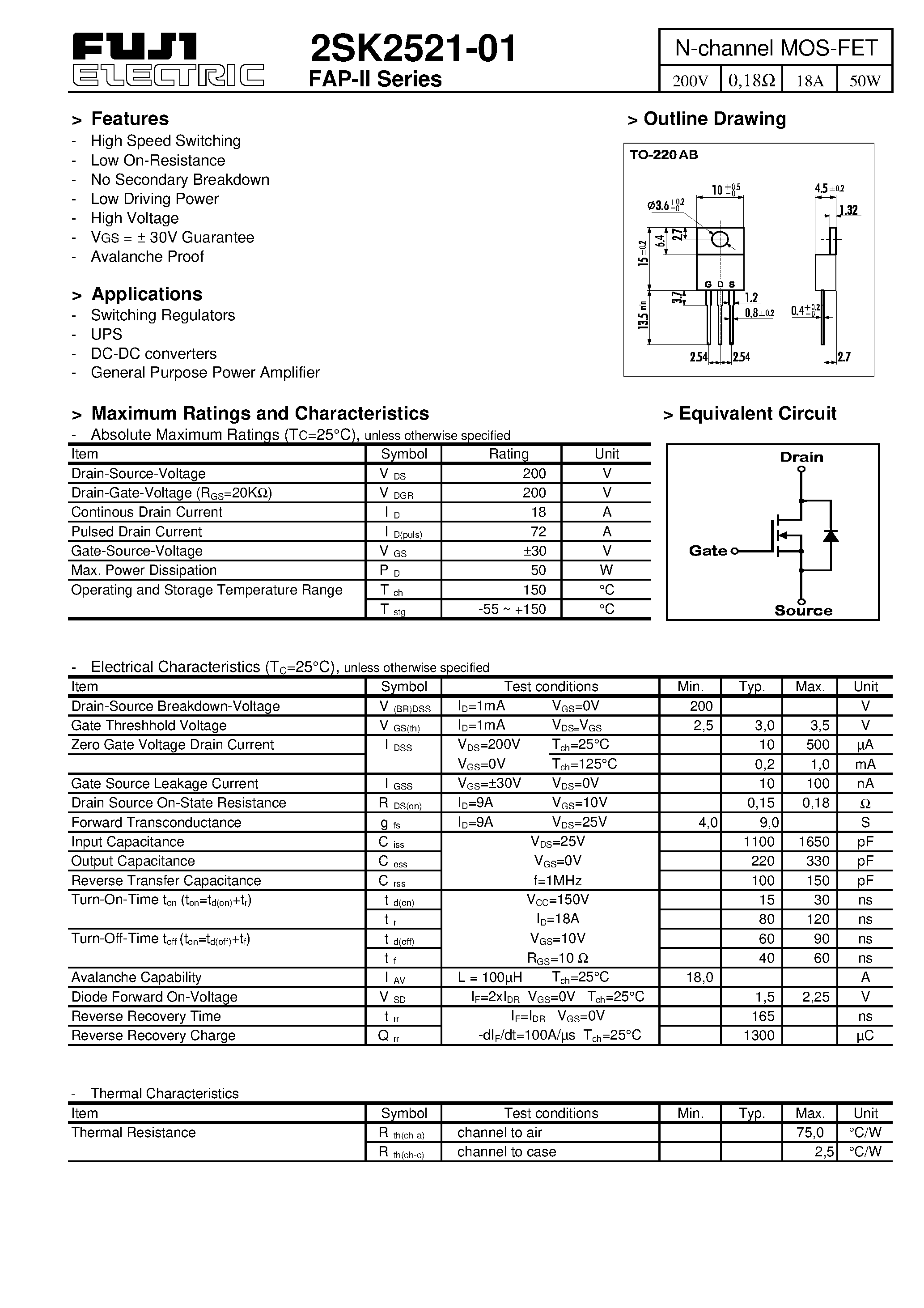 Datasheet 2SK2521-01 - N-channel MOS-FET page 1