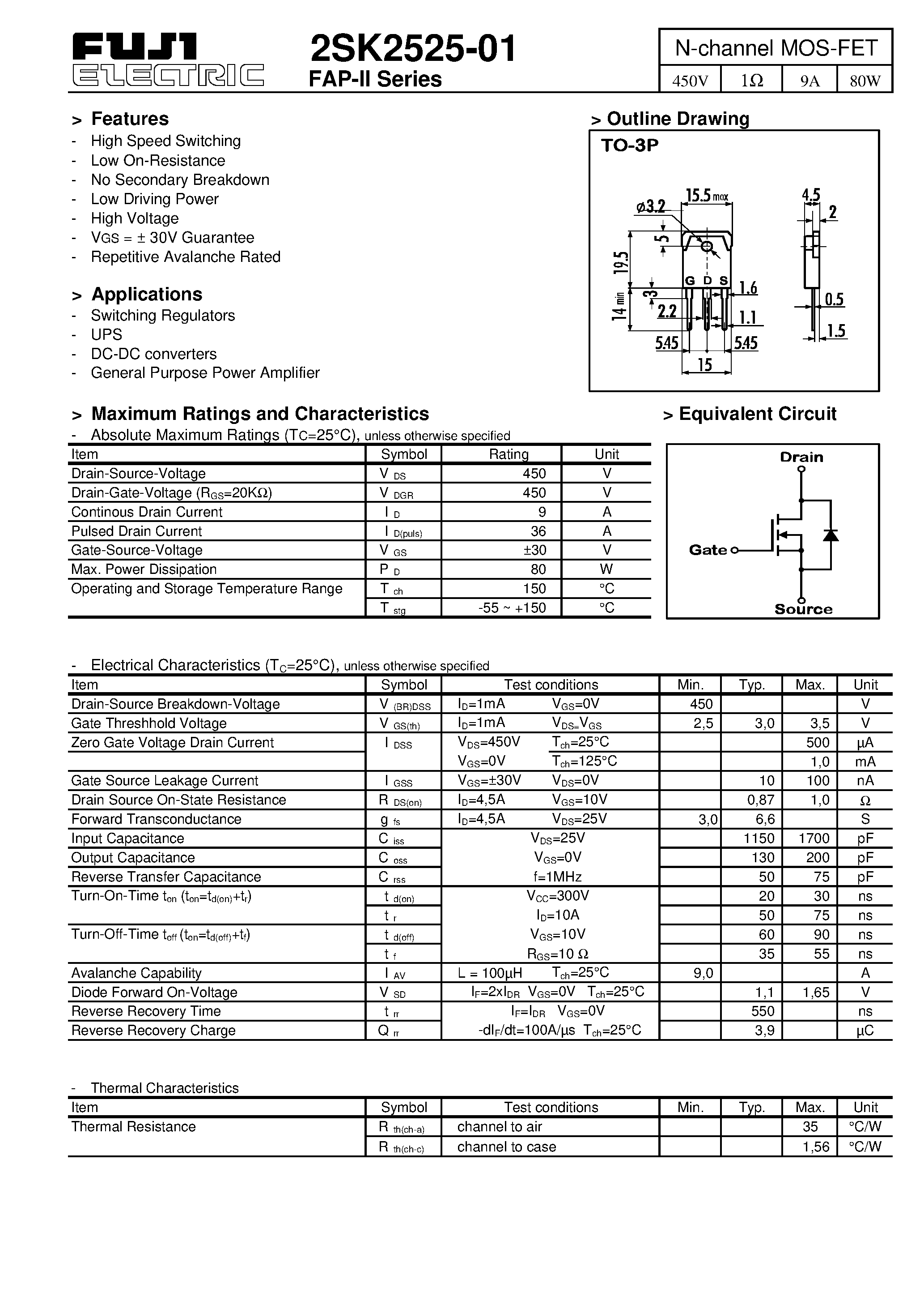 Datasheet 2SK2525-01 - N-channel MOS-FET page 1