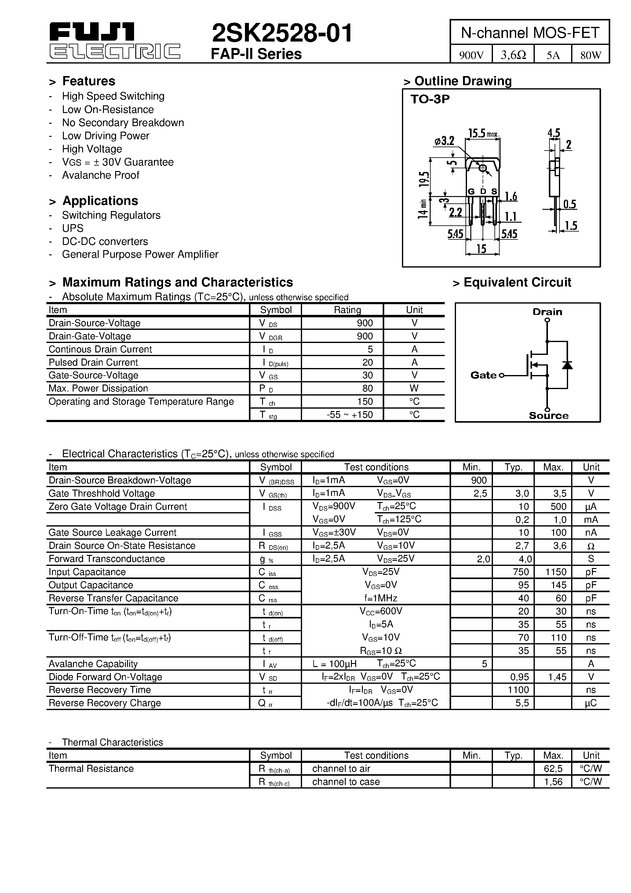 Datasheet 2SK2528-01 - N-channel MOS-FET page 1