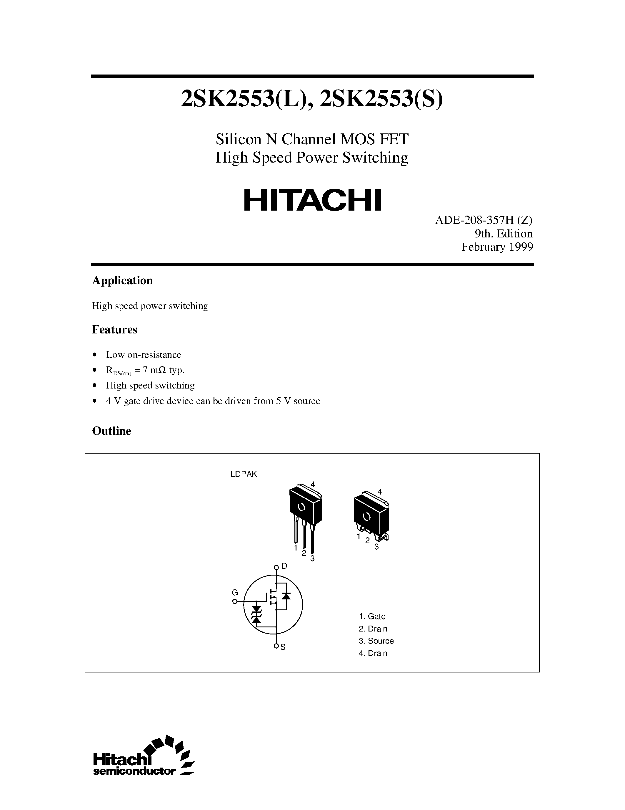 Даташит 2SK2553L - Silicon N Channel MOS FET High Speed Power Switching страница 1