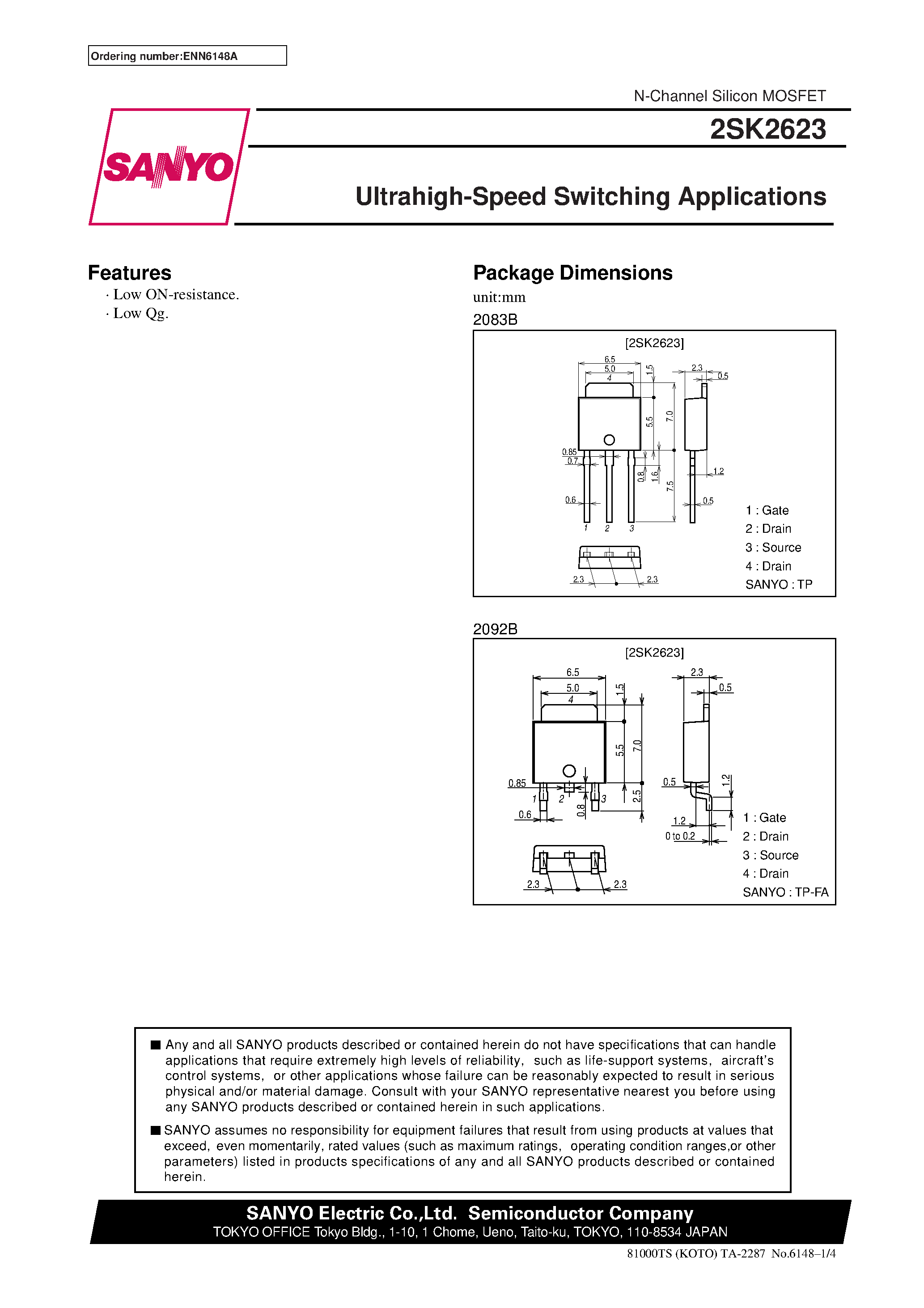 Даташит 2SK2623 - Ultrahigh-Speed Switching Applications страница 1
