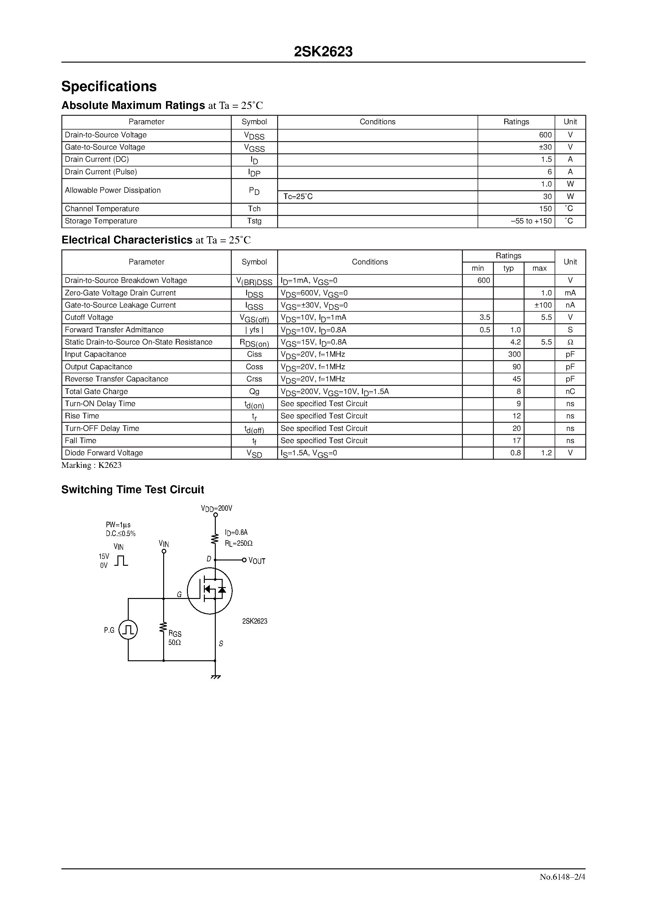 Даташит 2SK2623 - Ultrahigh-Speed Switching Applications страница 2