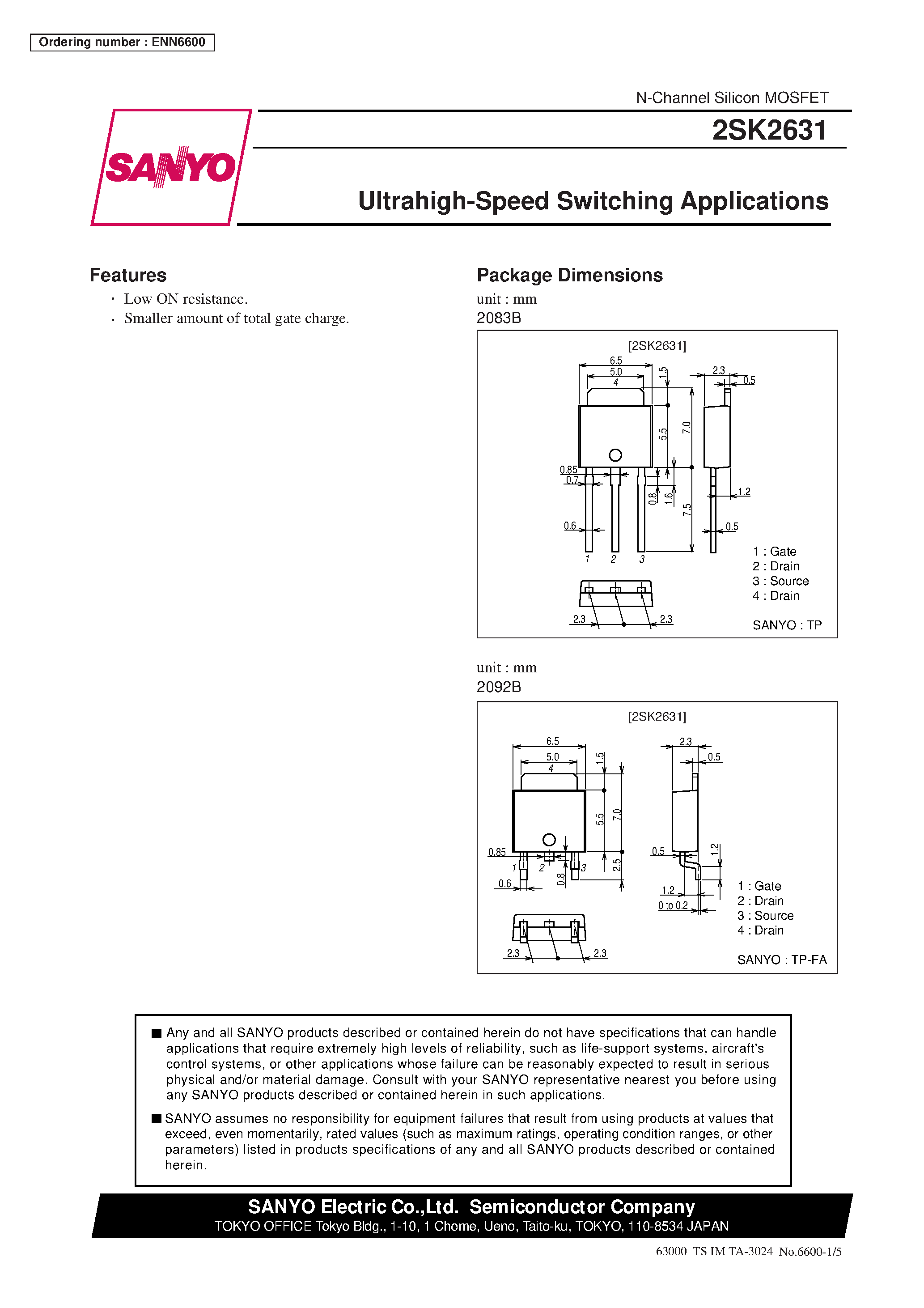Даташит 2SK2631 - Ultrahigh-Speed Switching Applications страница 1