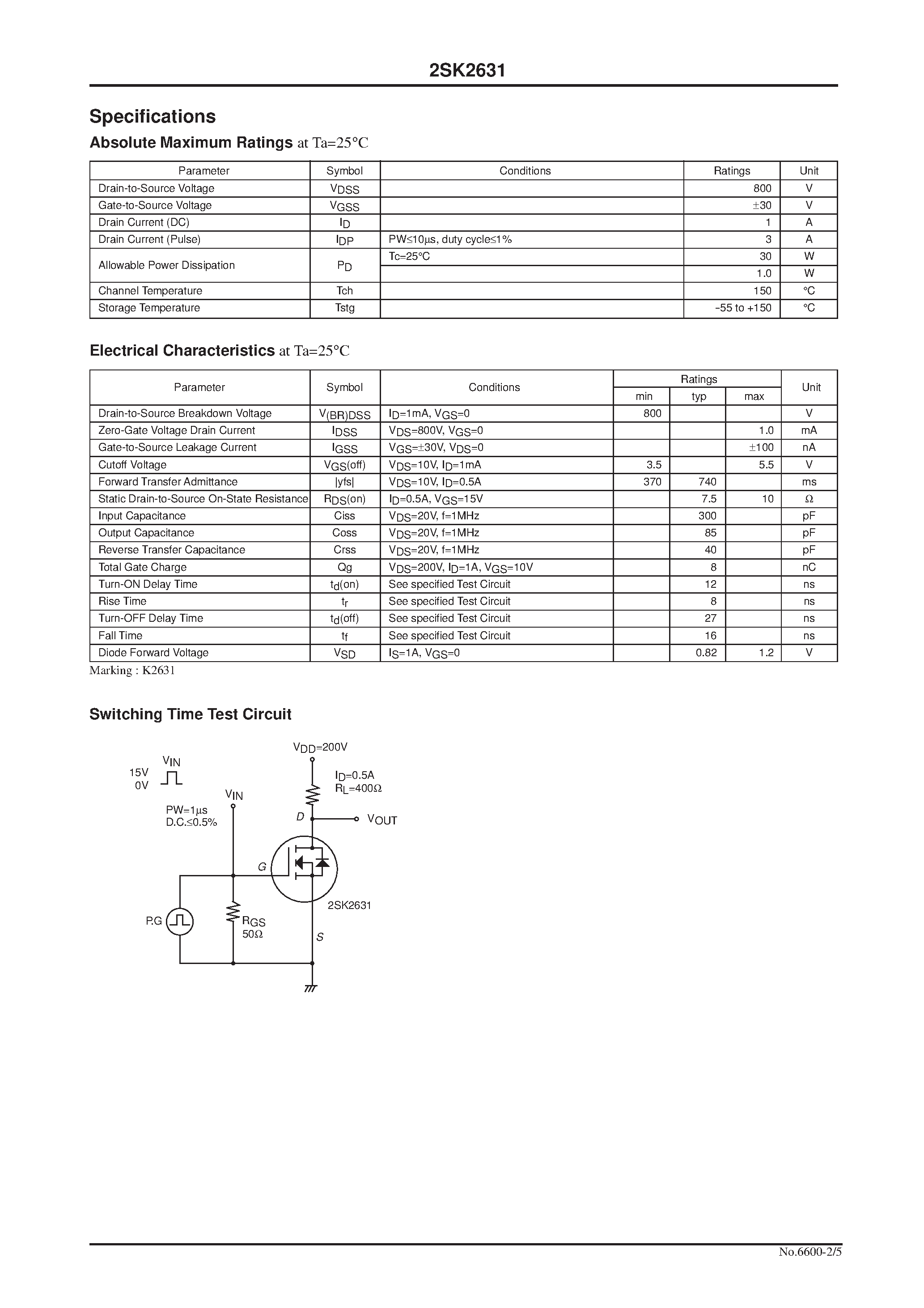 Даташит 2SK2631 - Ultrahigh-Speed Switching Applications страница 2