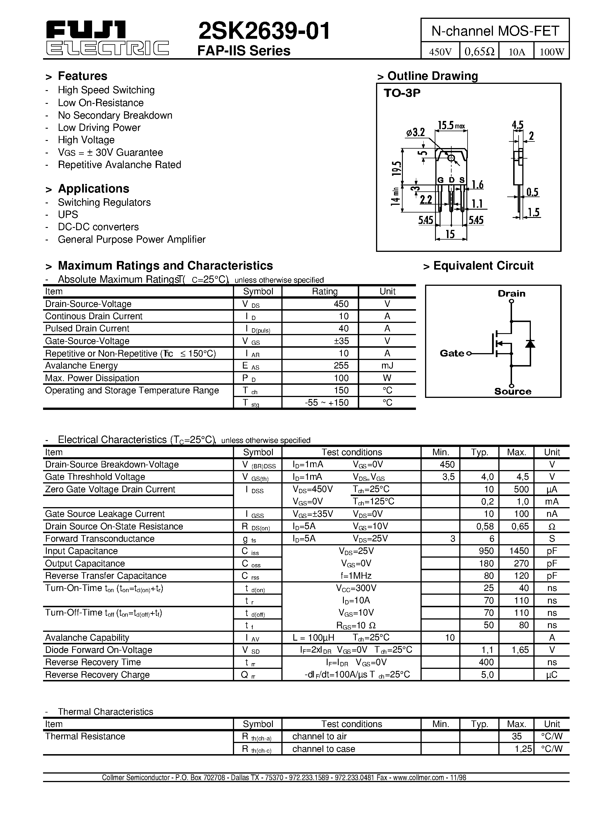 Datasheet 2SK2639-01 - N-channel MOS-FET page 1