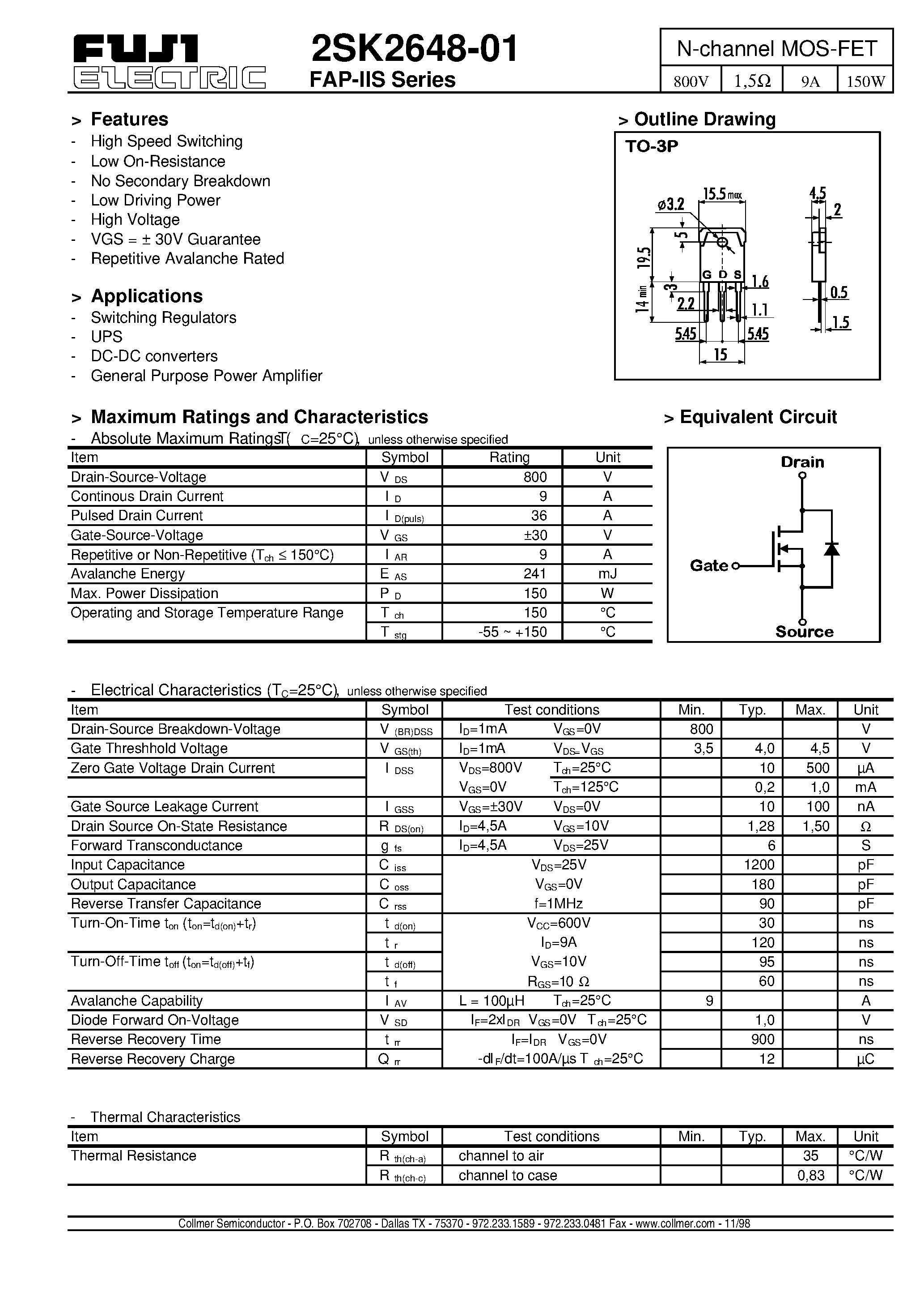 Datasheet 2SK2648-01 page 1 Datasheet 2SK2648-01 - N-channel MOS-FET page 1