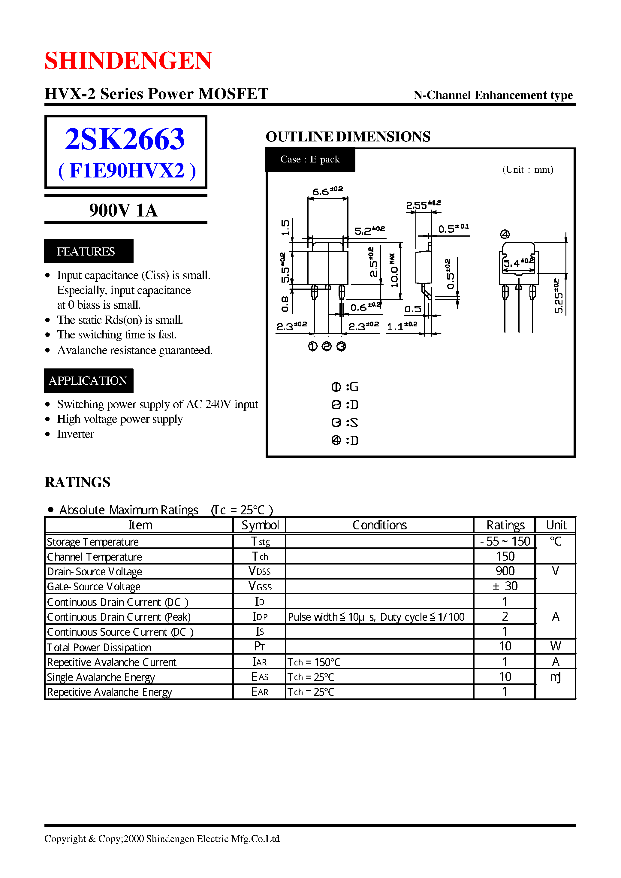 Даташит на микросхему 2SK2663 страница 1 Даташит 2SK2663 - HVX-2 Series Power MOSFET(900V 1A) страница 1