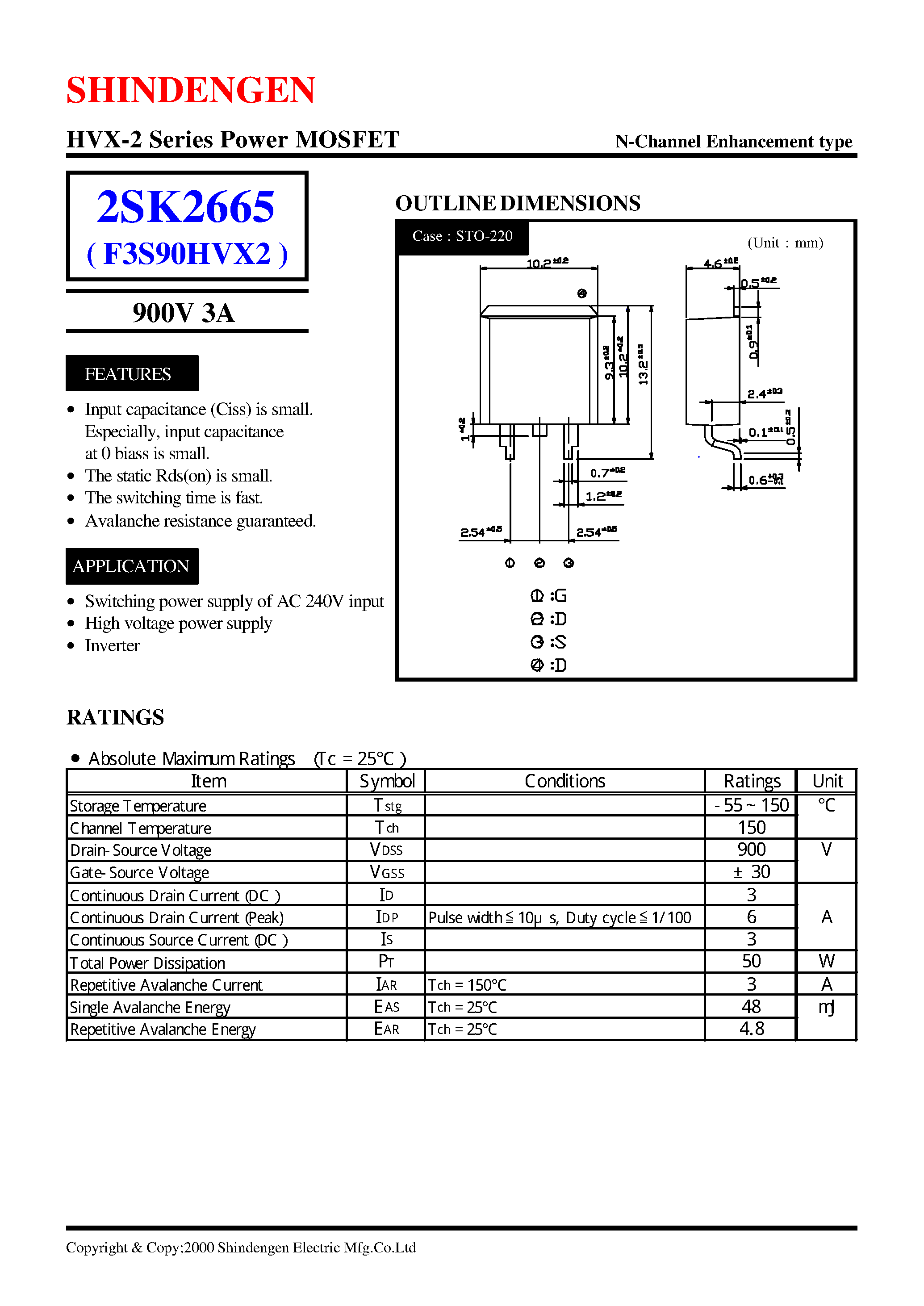 Даташит 2SK2665 - HVX-2 Series Power MOSFET(900V 3A) страница 1