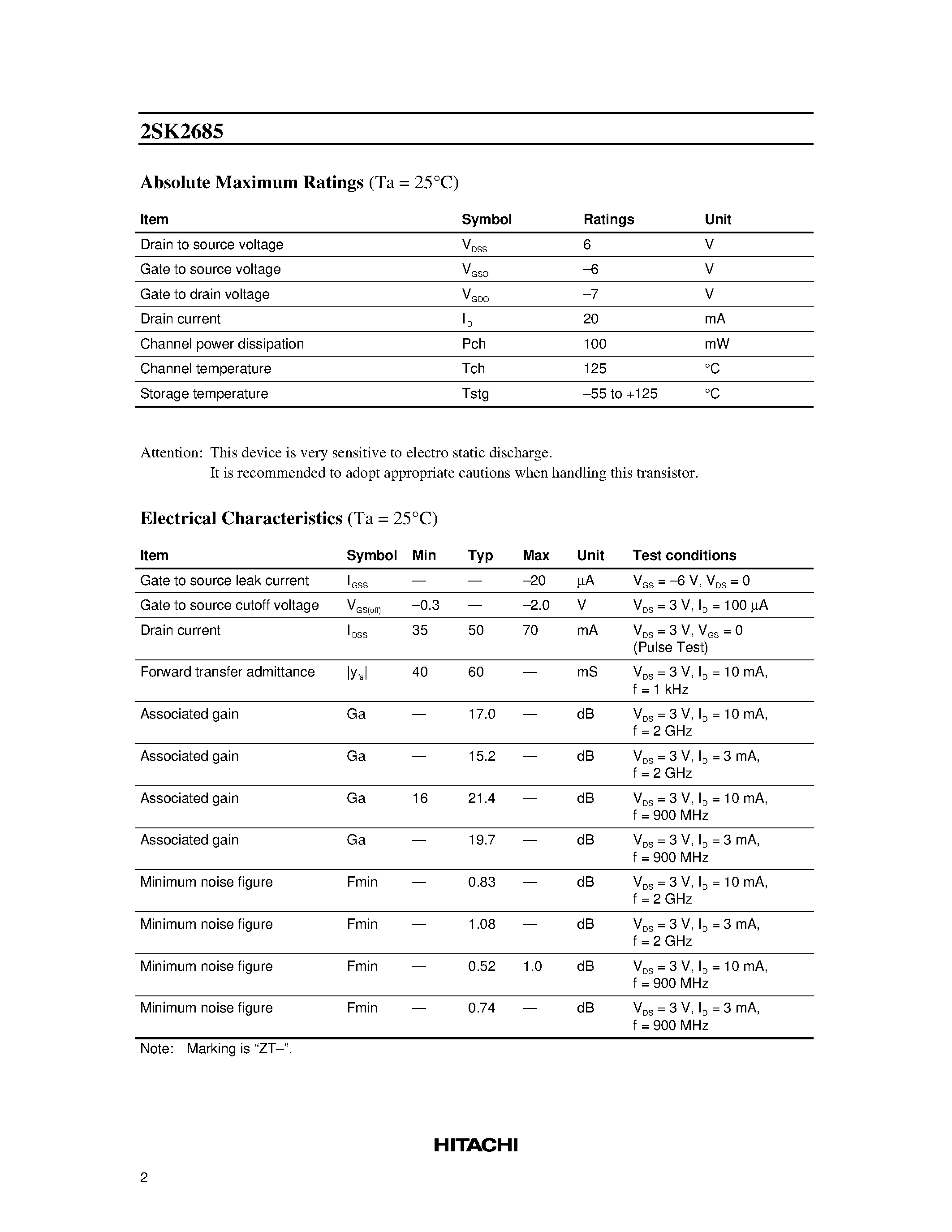 Даташит на микросхему 2SK2685 страница 2 Даташит 2SK2685 - GaAs HEMT страница 2