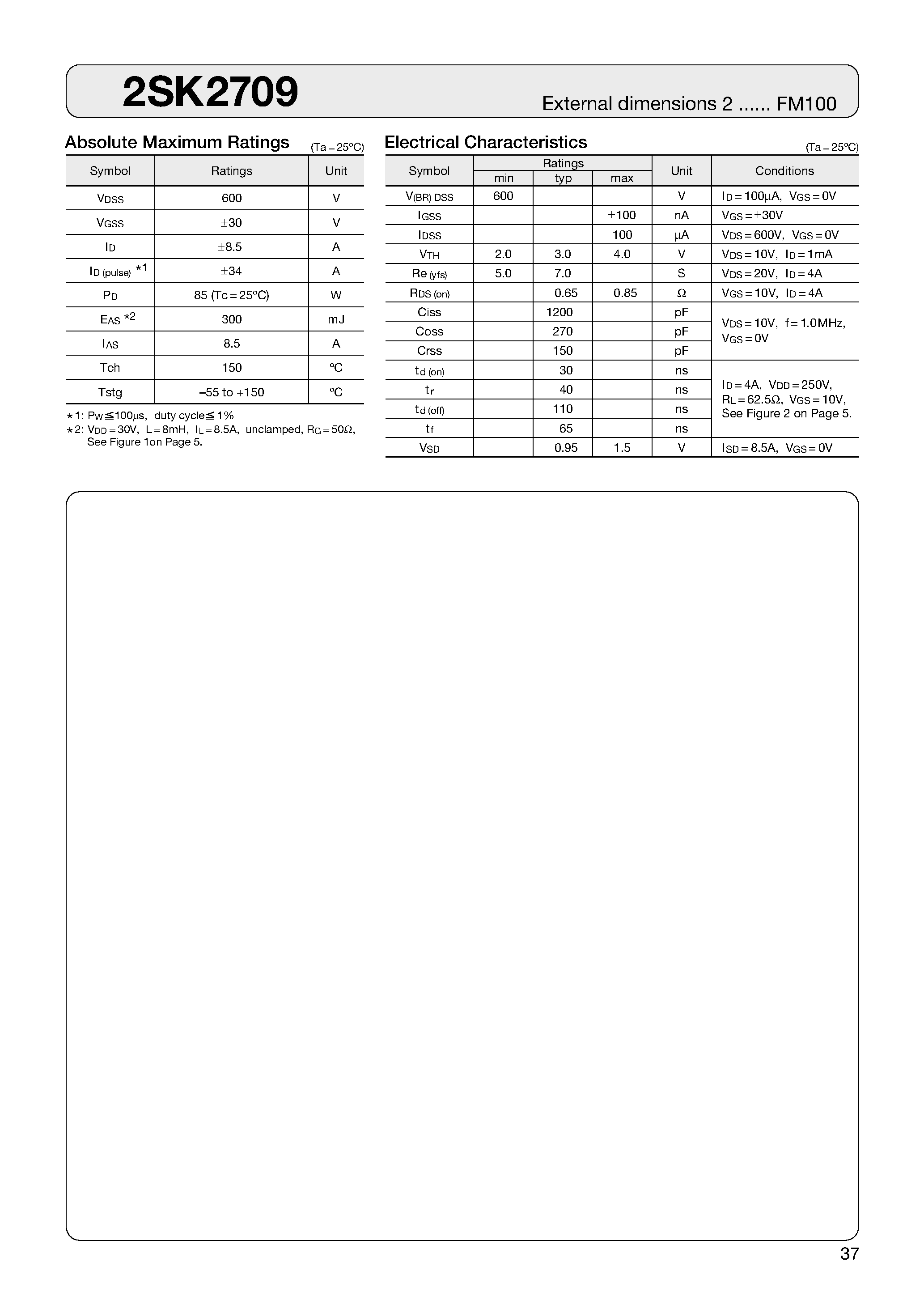 Datasheet 2SK2709 - MOSFET page 1