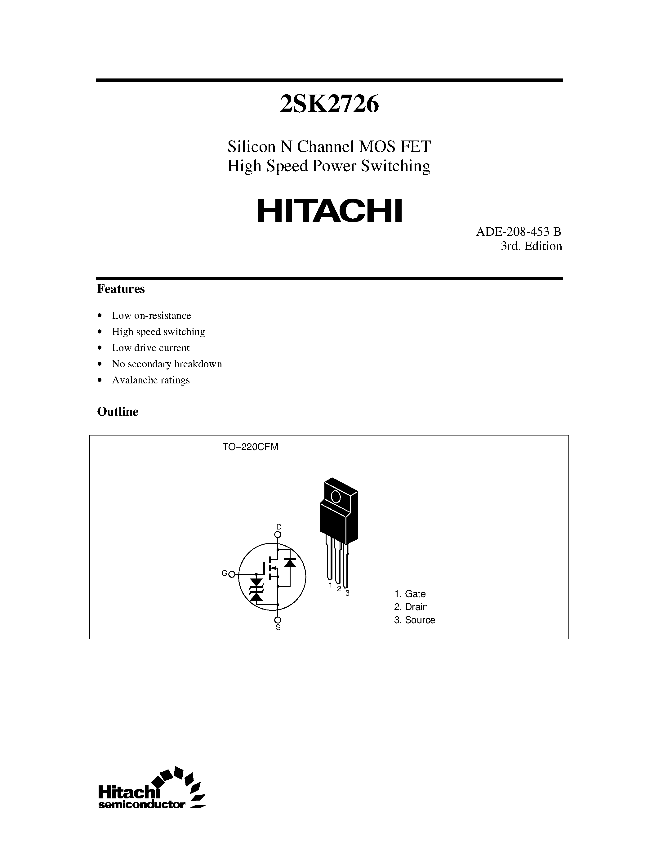 Datasheet 2SK2726 - Silicon N Channel MOS FET High Speed Power Switching page 1