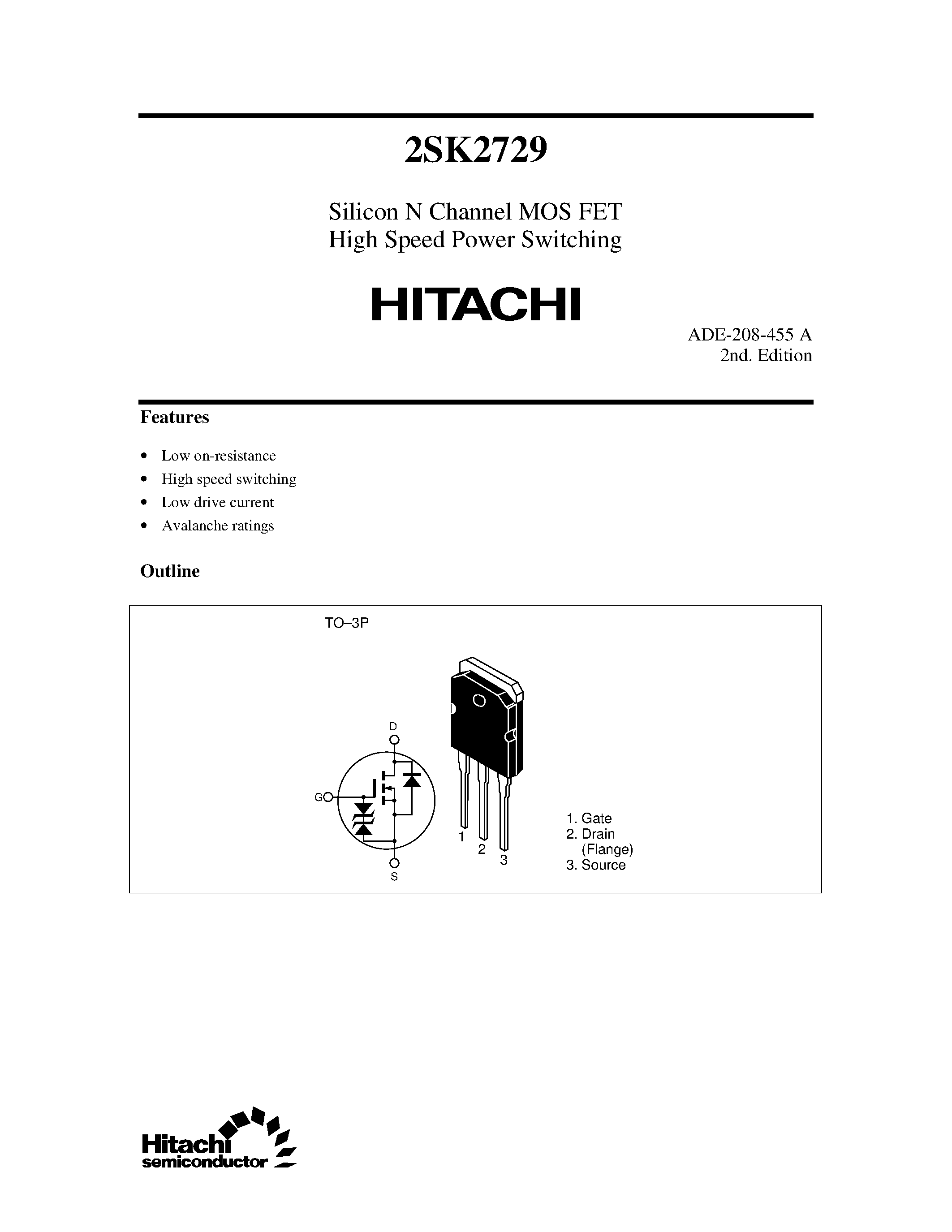 Даташит 2SK2729 - Silicon N Channel MOS FET High Speed Power Switching страница 1