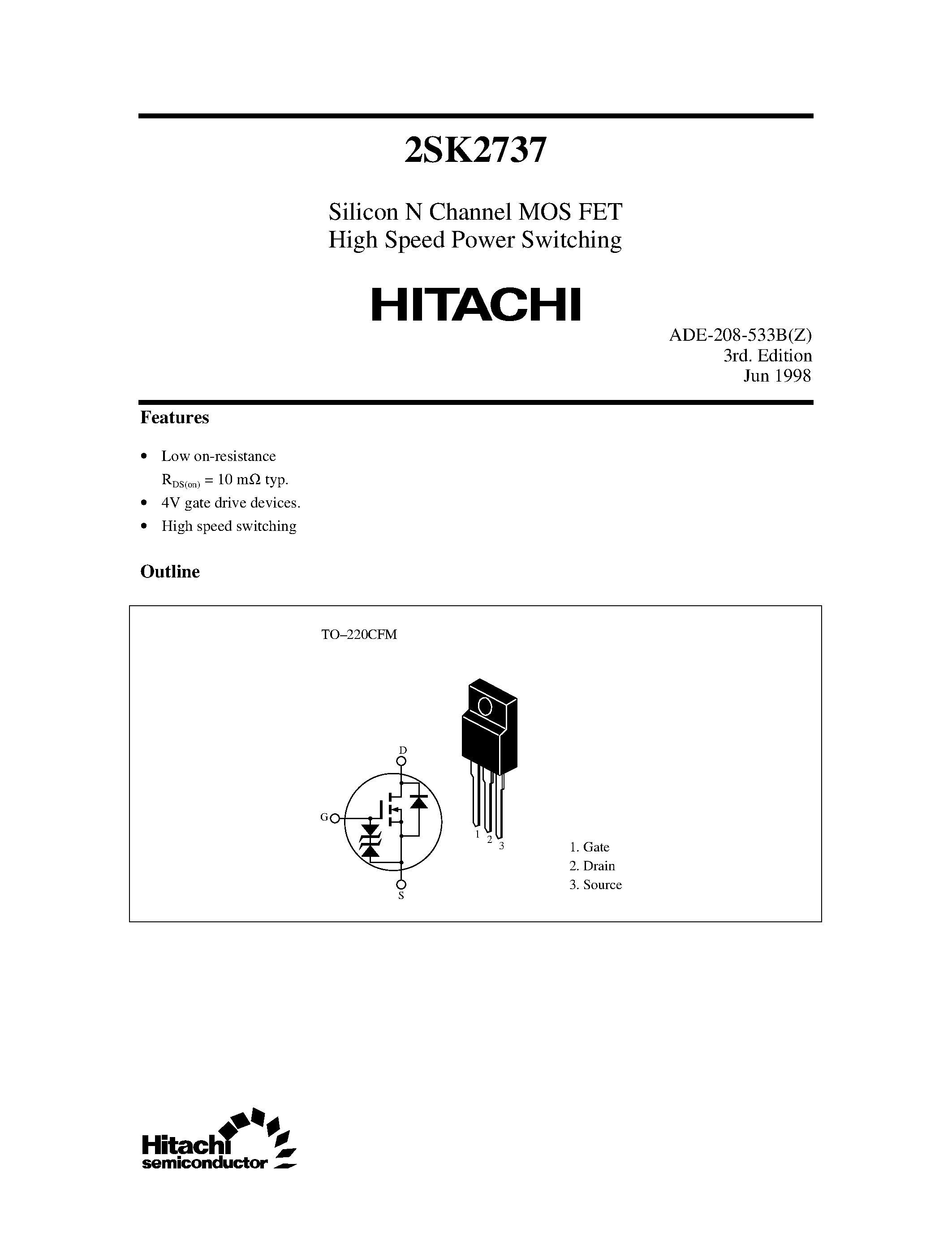 Datasheet 2SK2737 - Silicon N Channel MOS FET High Speed Power Switching page 1