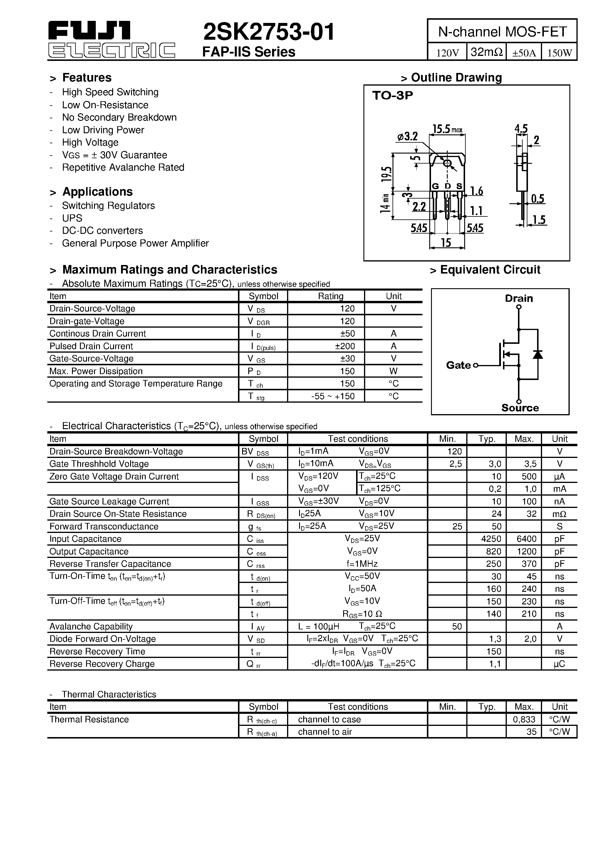 Datasheet 2SK2753-01 page 1 Datasheet 2SK2753-01 - N-channel MOS-FET page 1