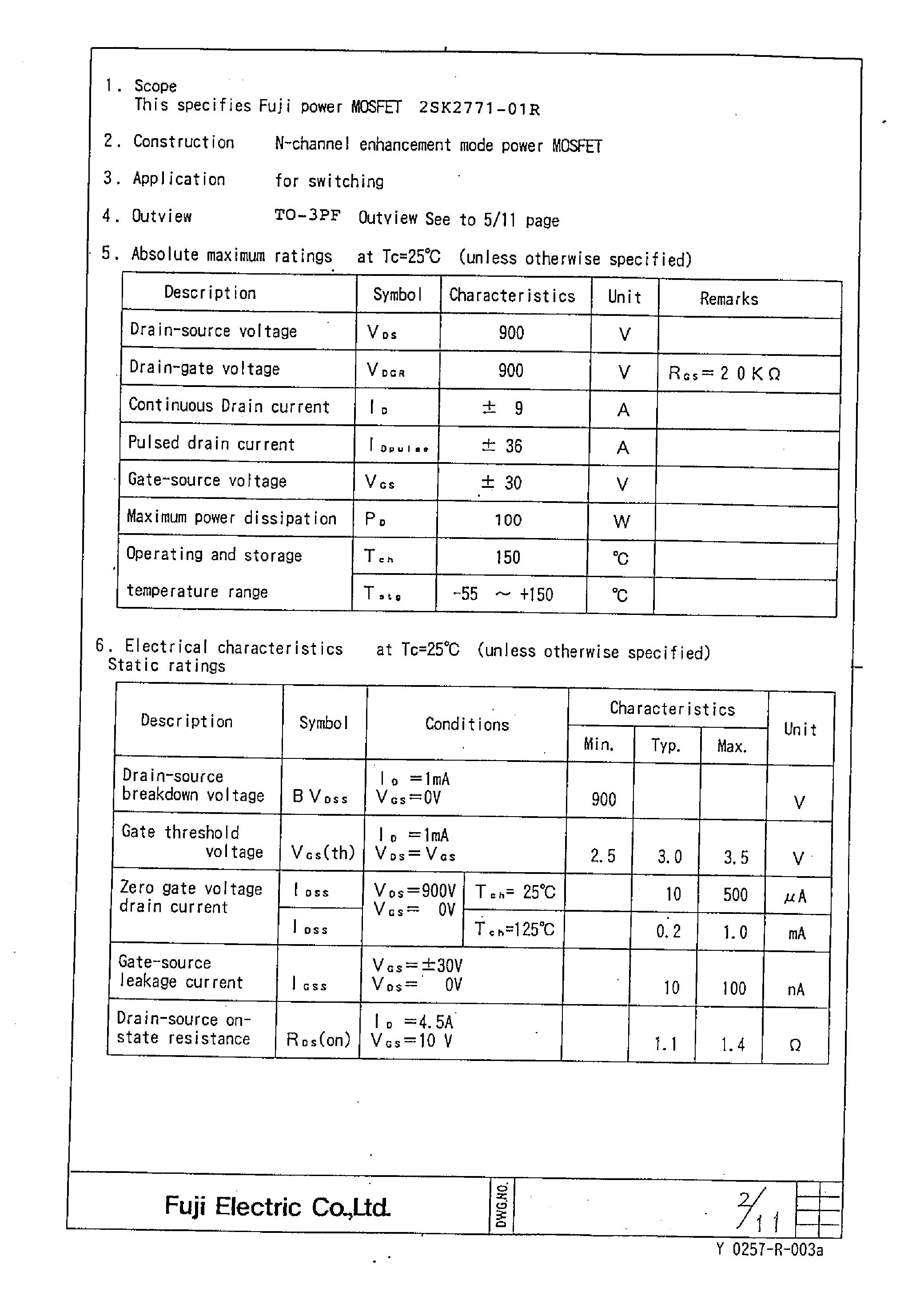 Datasheet 2SK2771-01R - Power MOSFET page 2