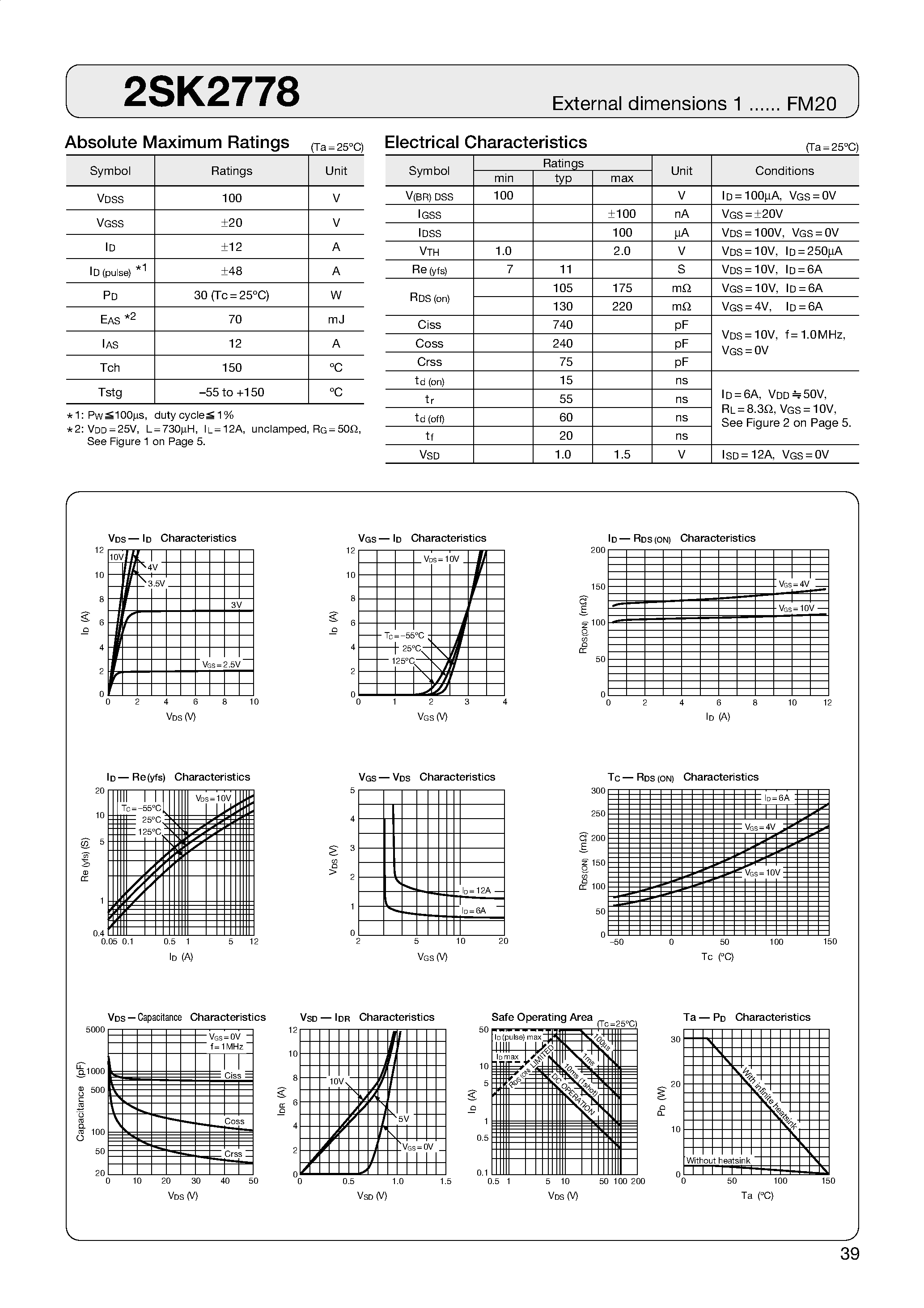 Datasheet 2SK2778 - MOSFET page 1