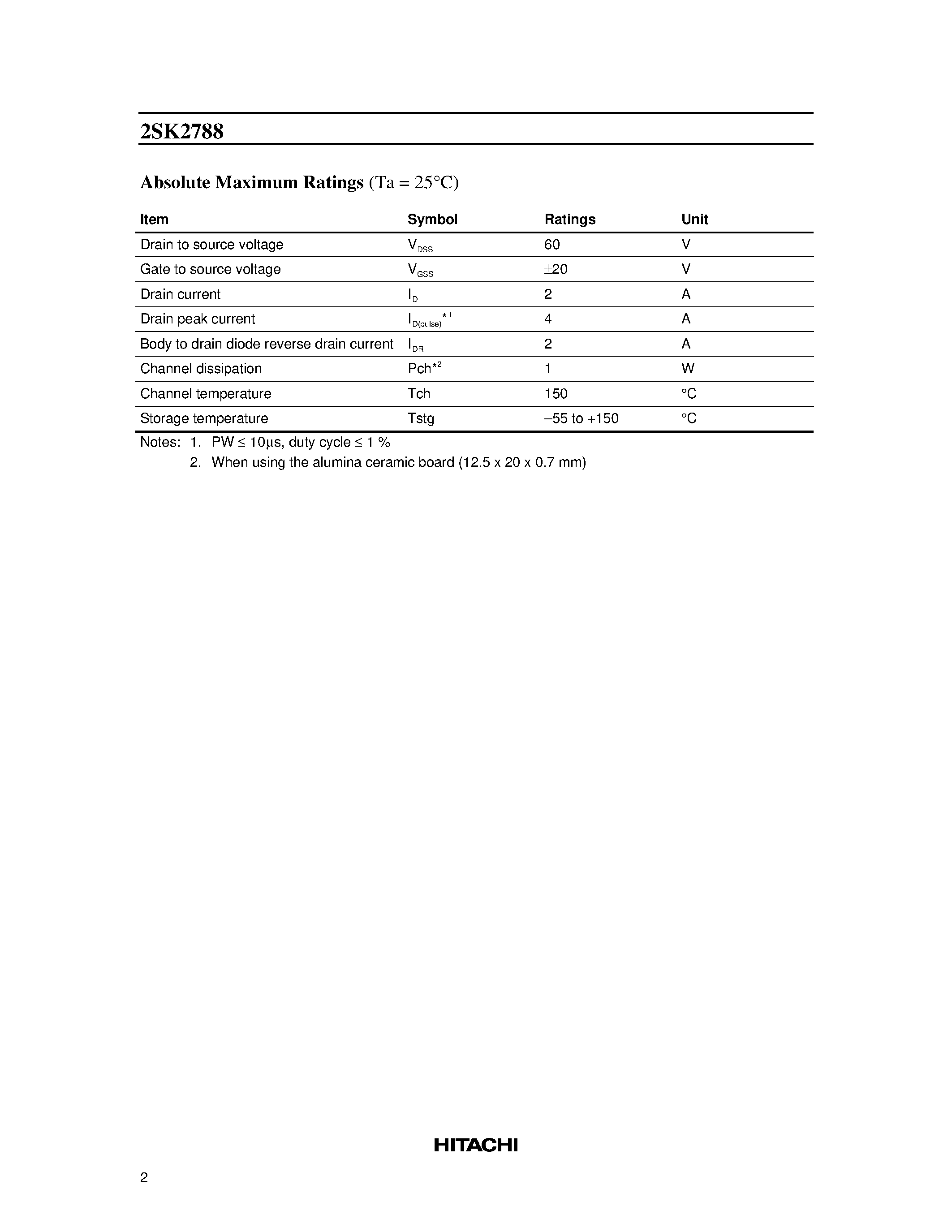 Datasheet 2SK2788 page 2 Datasheet 2SK2788 - Silicon N Channel MOS FET High Speed Power Switching page 2