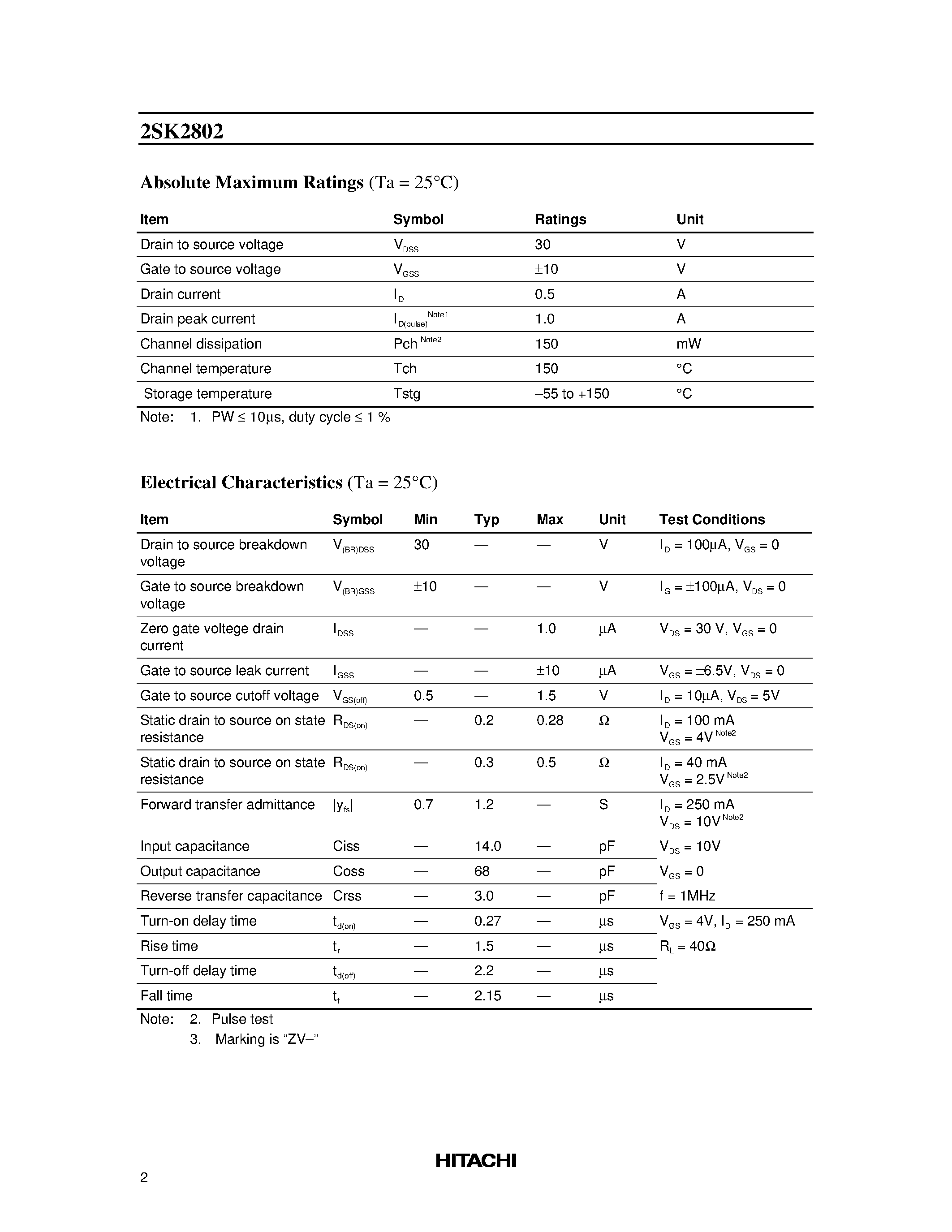 Datasheet 2SK2802 - Silicon N Channel MOS FET Low Frequency Power Switching page 2