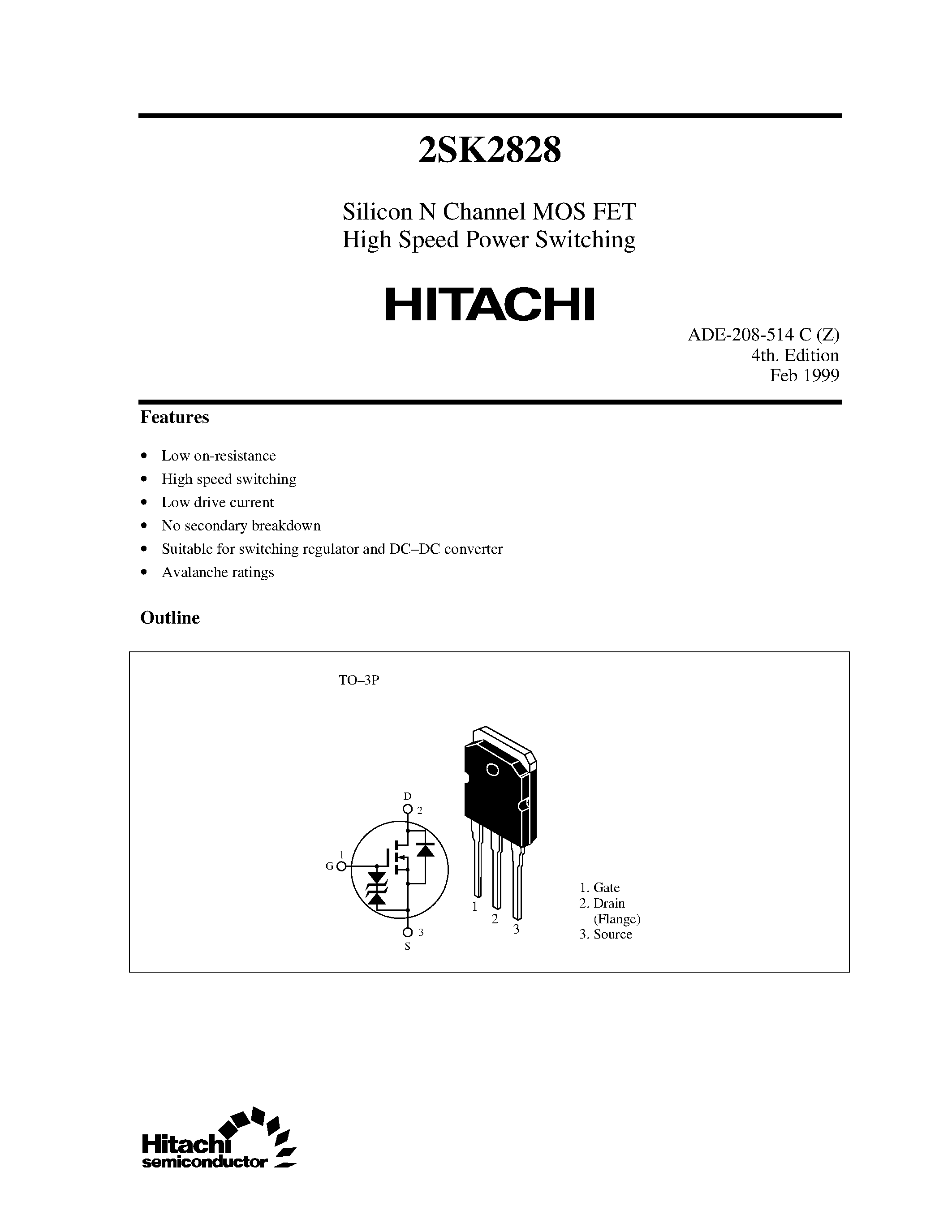 Datasheet 2SK2828 - Silicon N Channel MOS FET High Speed Power Switching page 1