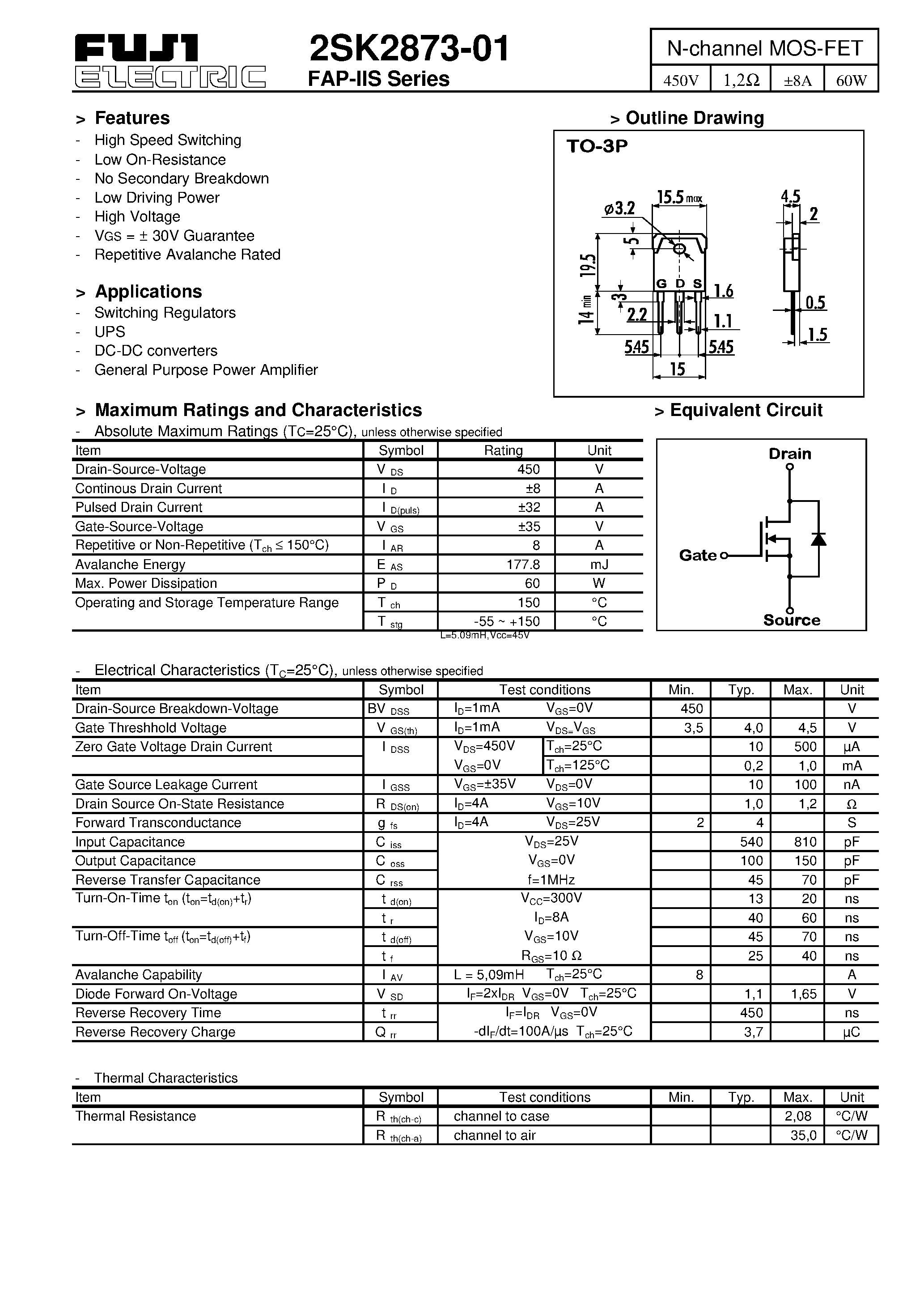 Datasheet 2SK2873-01 - N-channel MOS-FET page 1