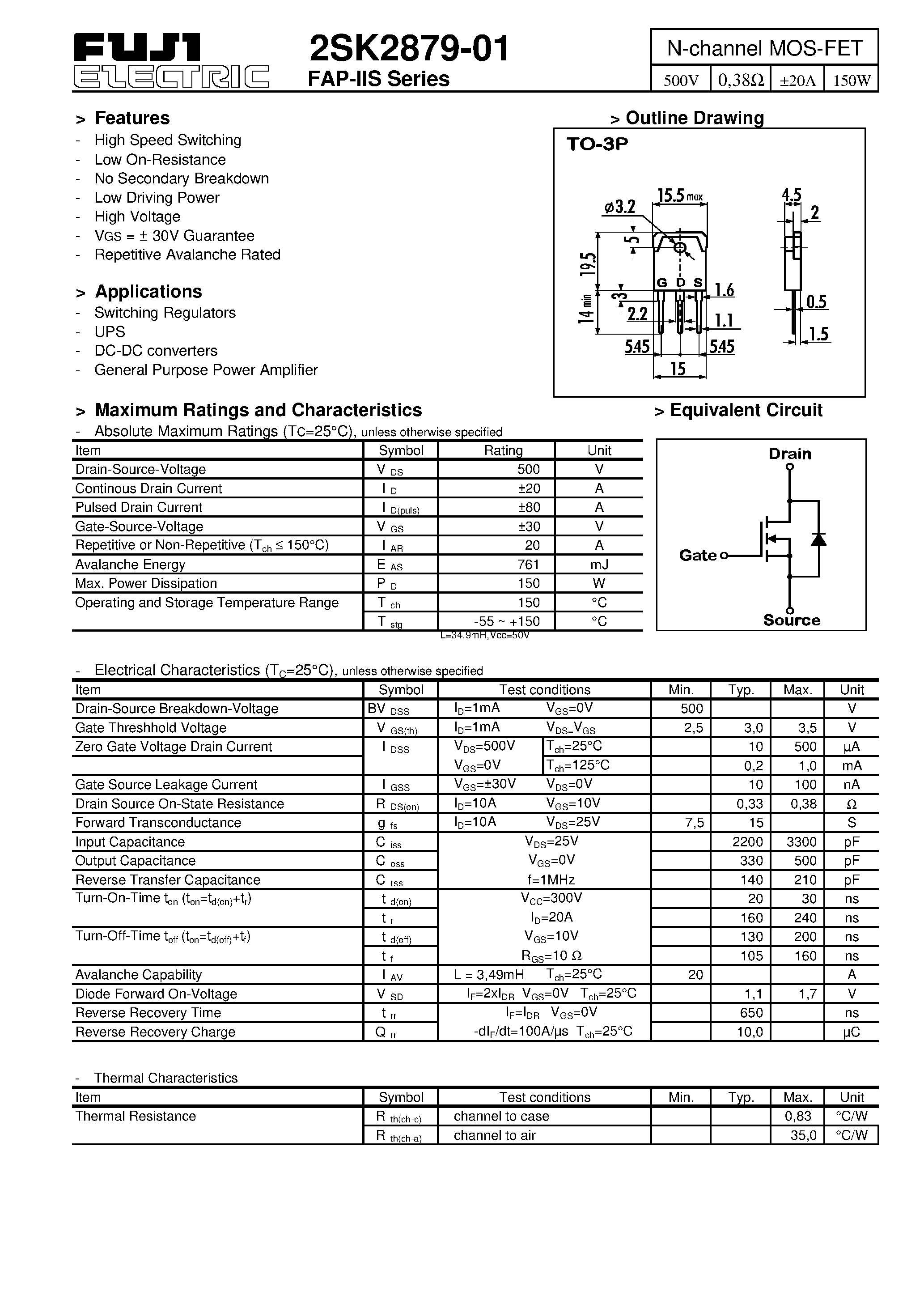 Datasheet 2SK2879-01 - N-channel MOS-FET page 1