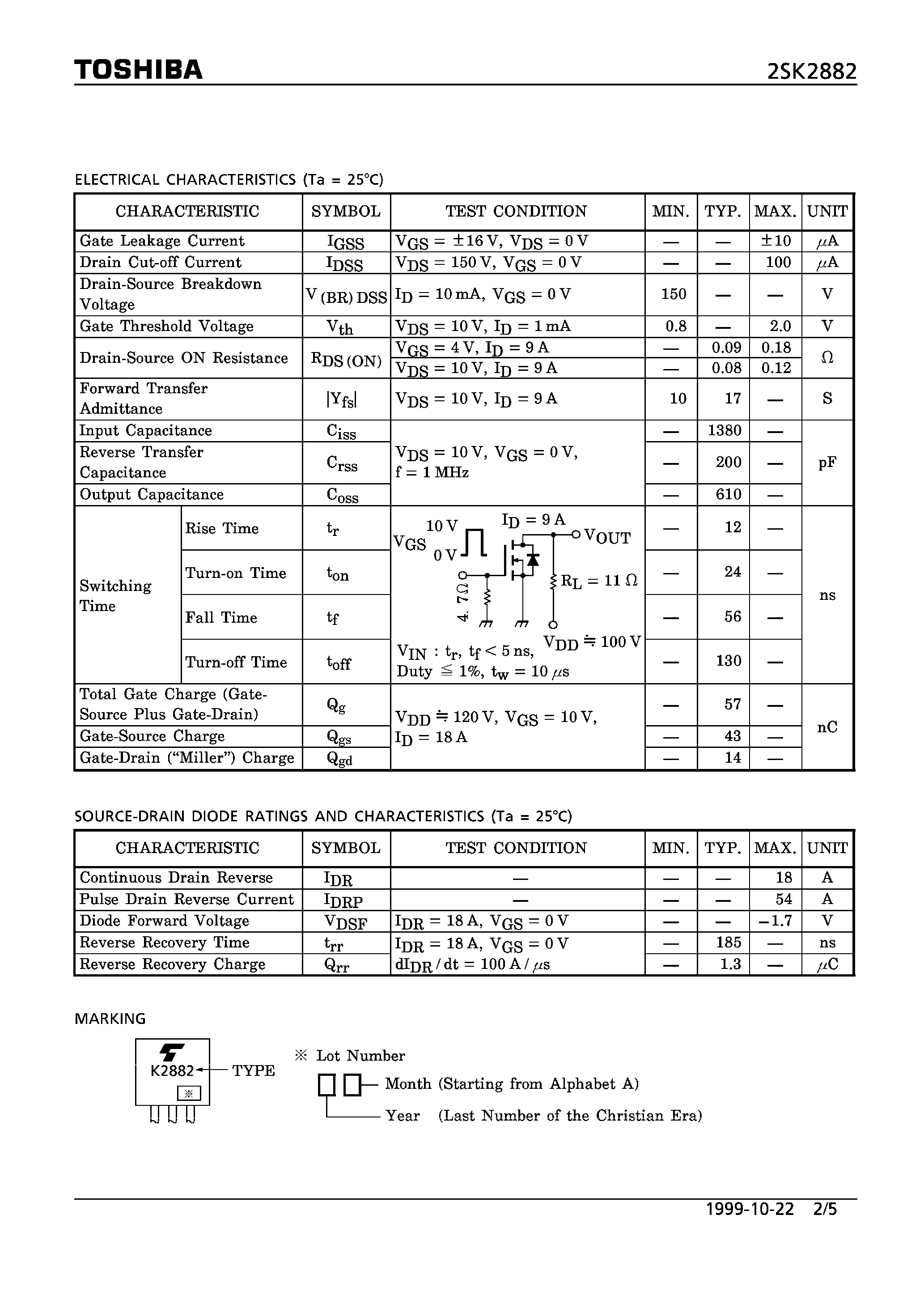 Datasheet 2SK2882 - SILICON N-CHANNEL MOS TYPE page 2