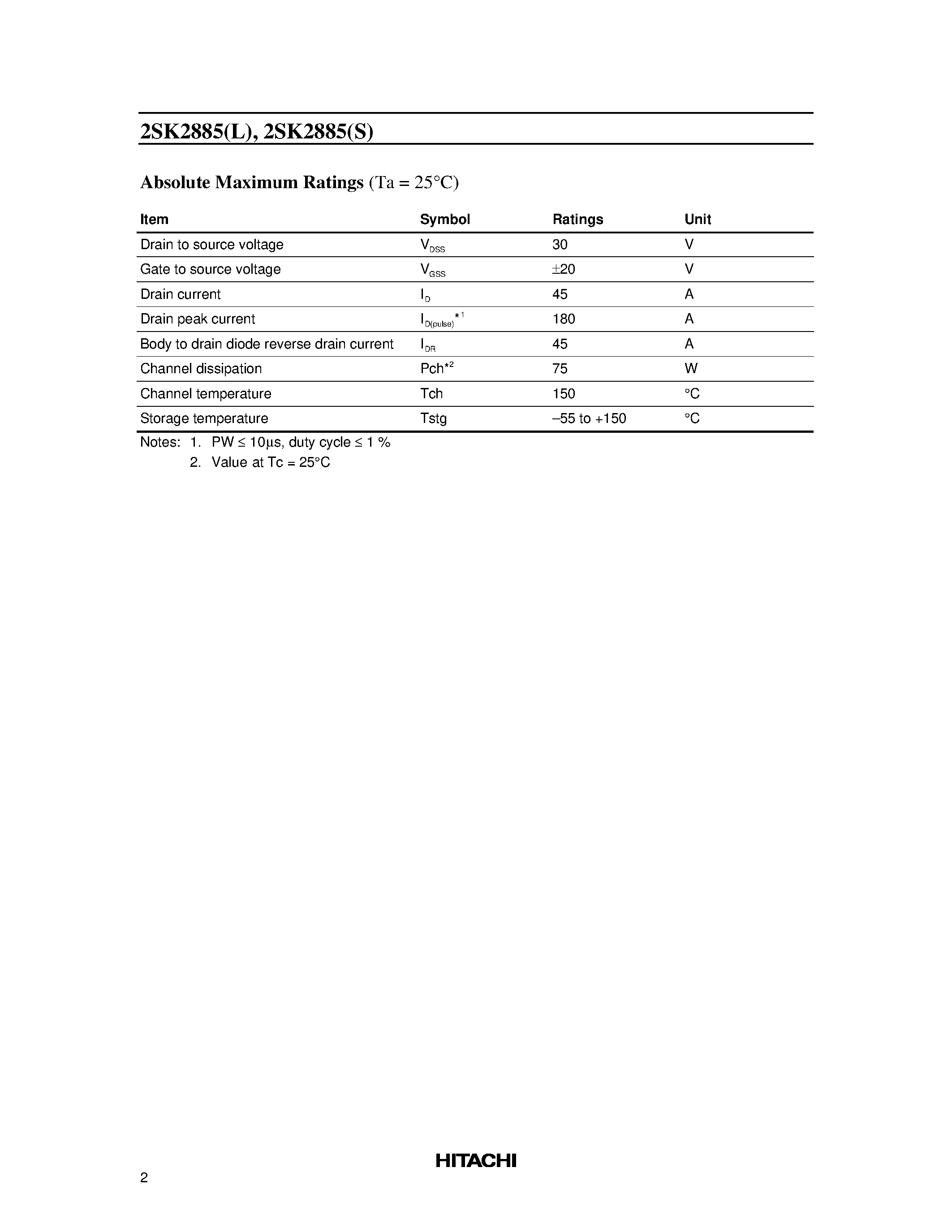 Datasheet 2SK2885L page 2 Datasheet 2SK2885L - Silicon N Channel MOS FET High Speed Power Switching page 2