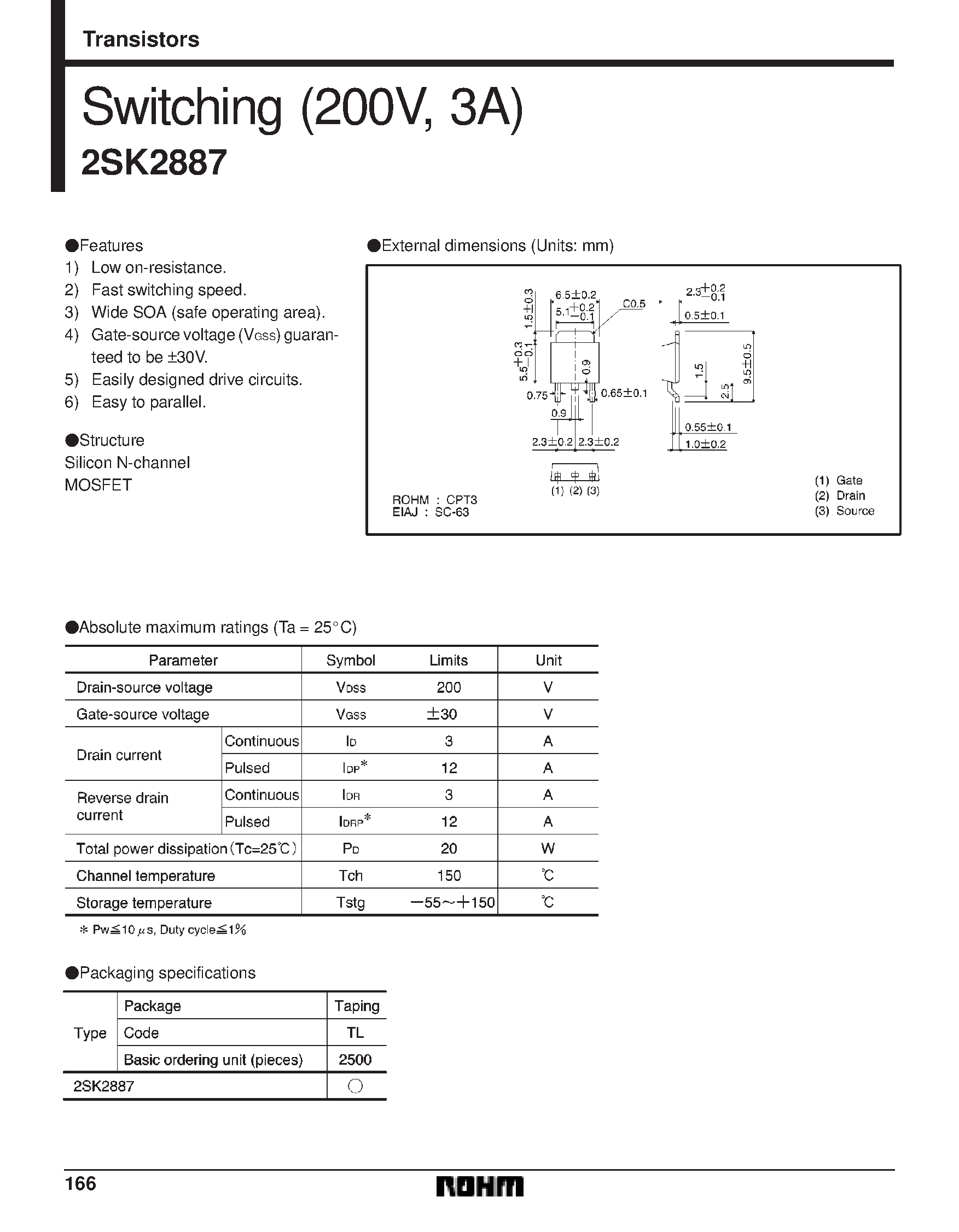 Datasheet 2SK2887 page 1 Datasheet 2SK2887 - Switching (200V/ 3A) page 1