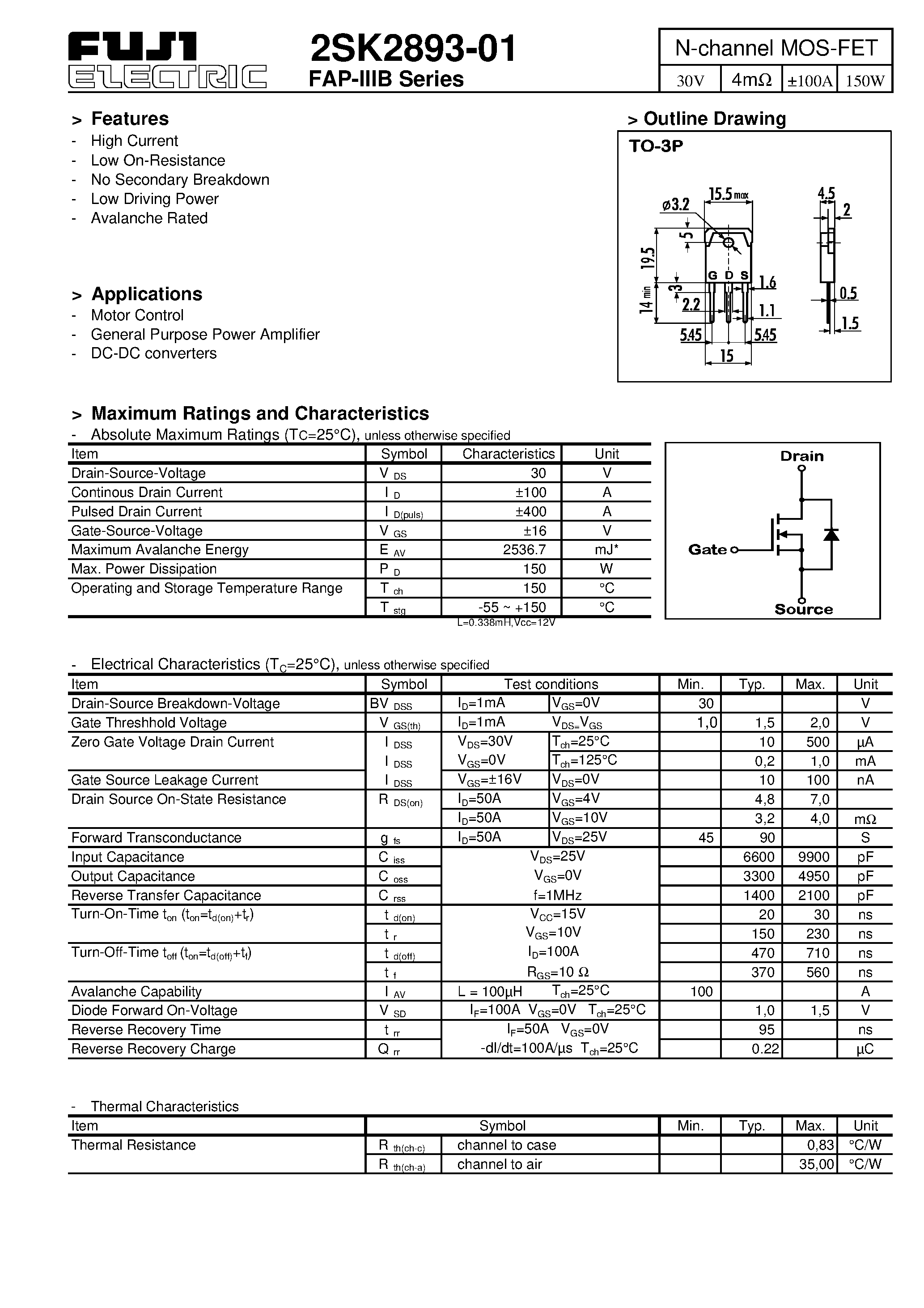 Datasheet 2SK2893-01 - N-channel MOS-FET page 1