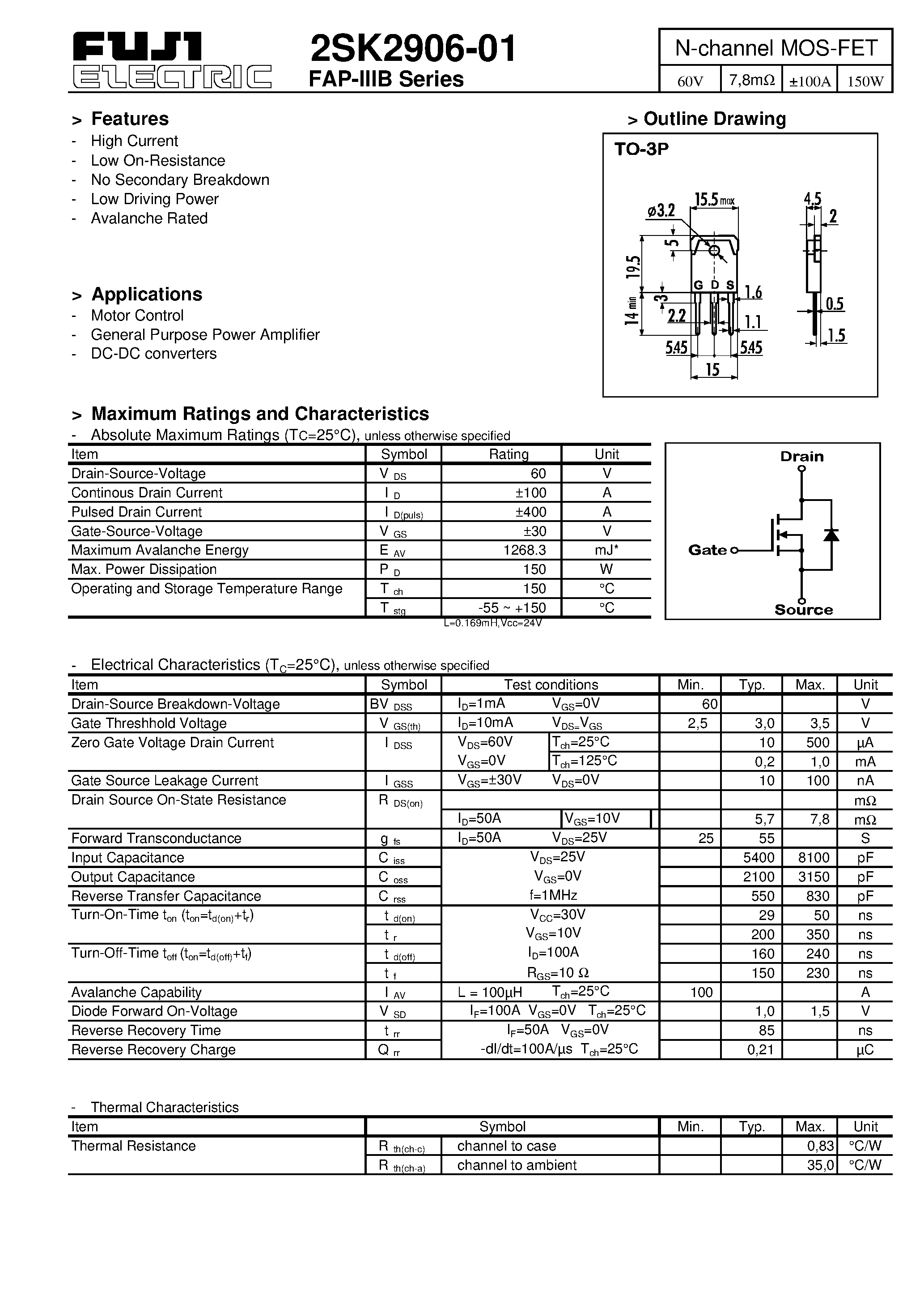 Datasheet 2SK2906-01 - N-channel MOS-FET page 1