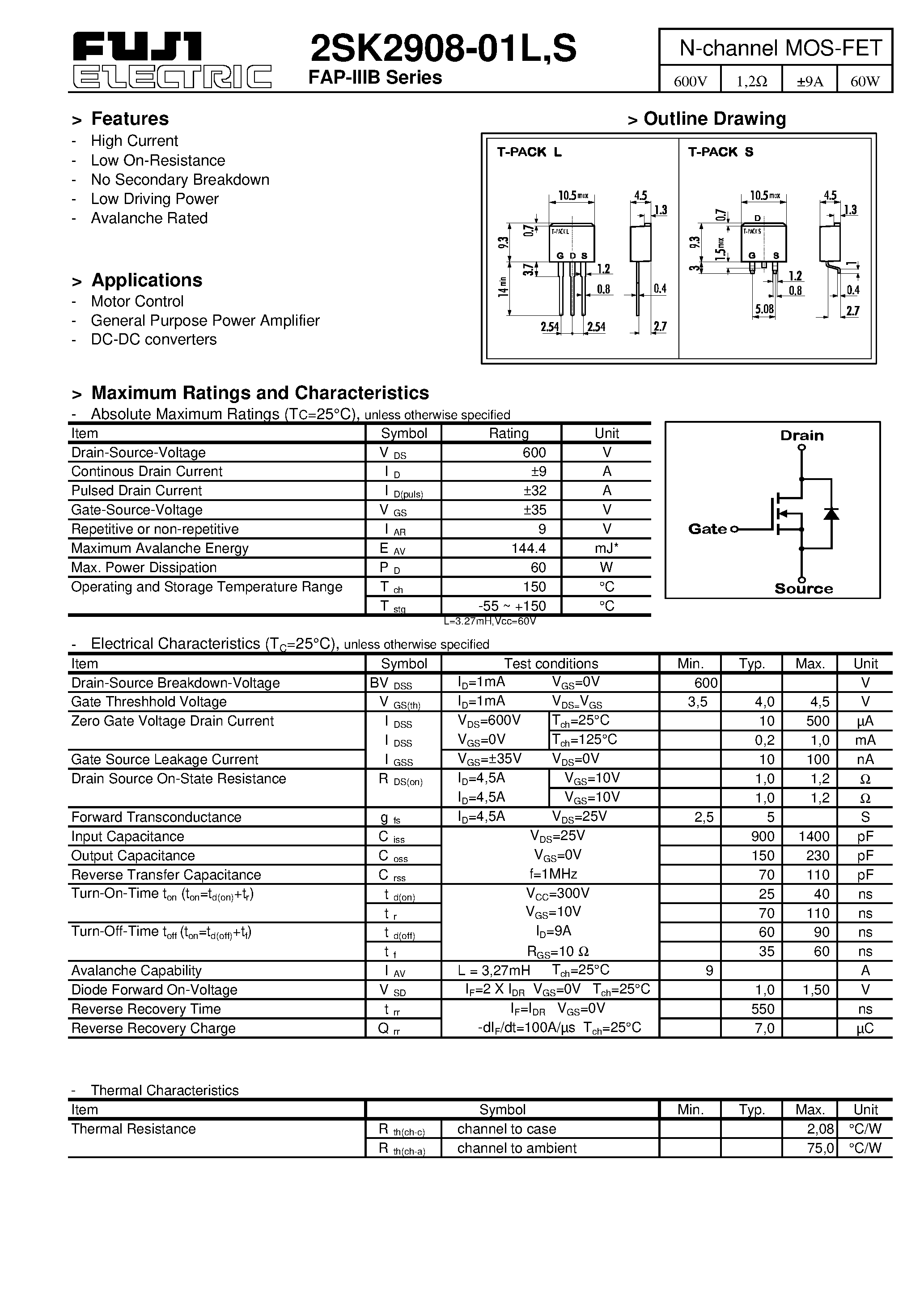 Даташит 2SK2908-01S - N-channel MOS-FET страница 1
