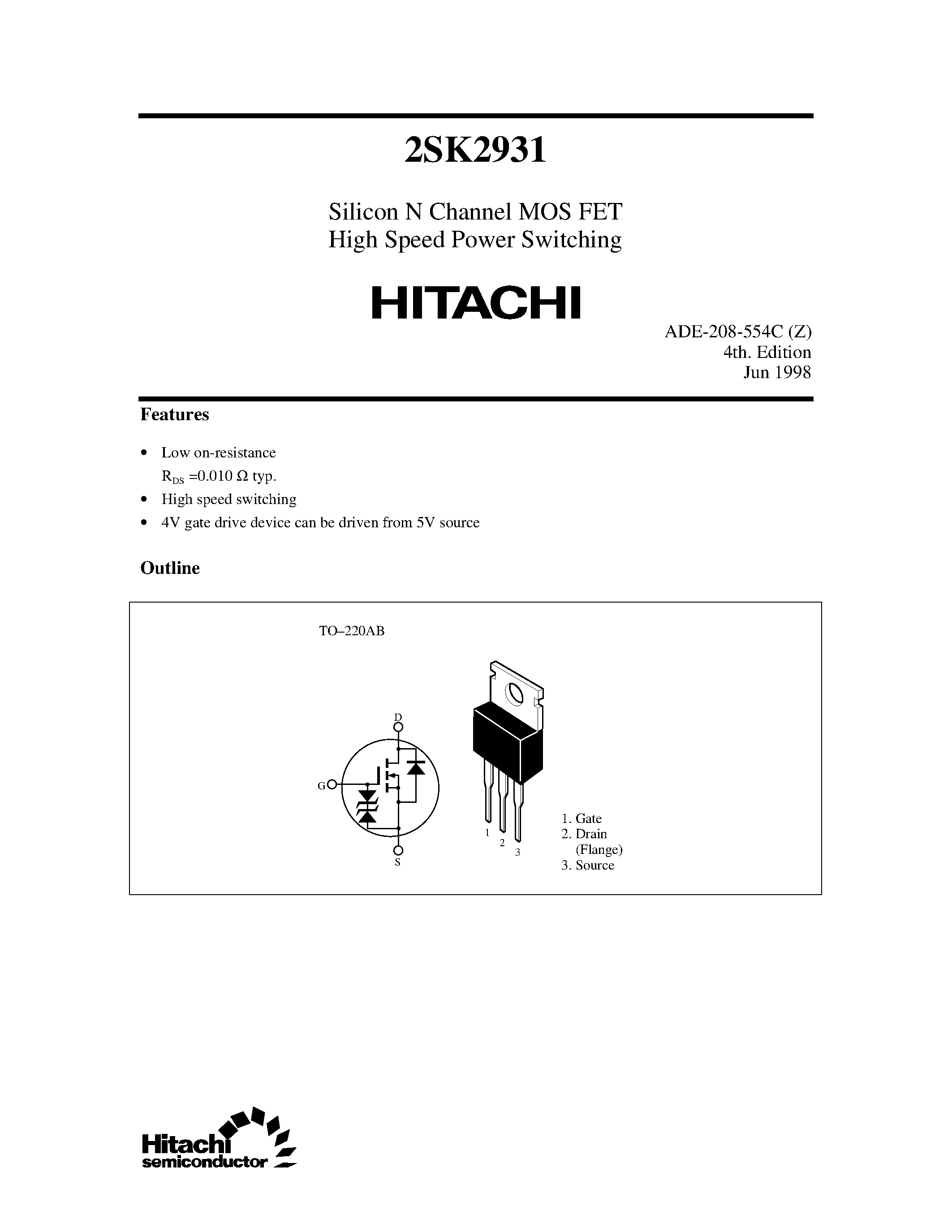 Даташит 2SK2931 - Silicon N Channel MOS FET High Speed Power Switching страница 1
