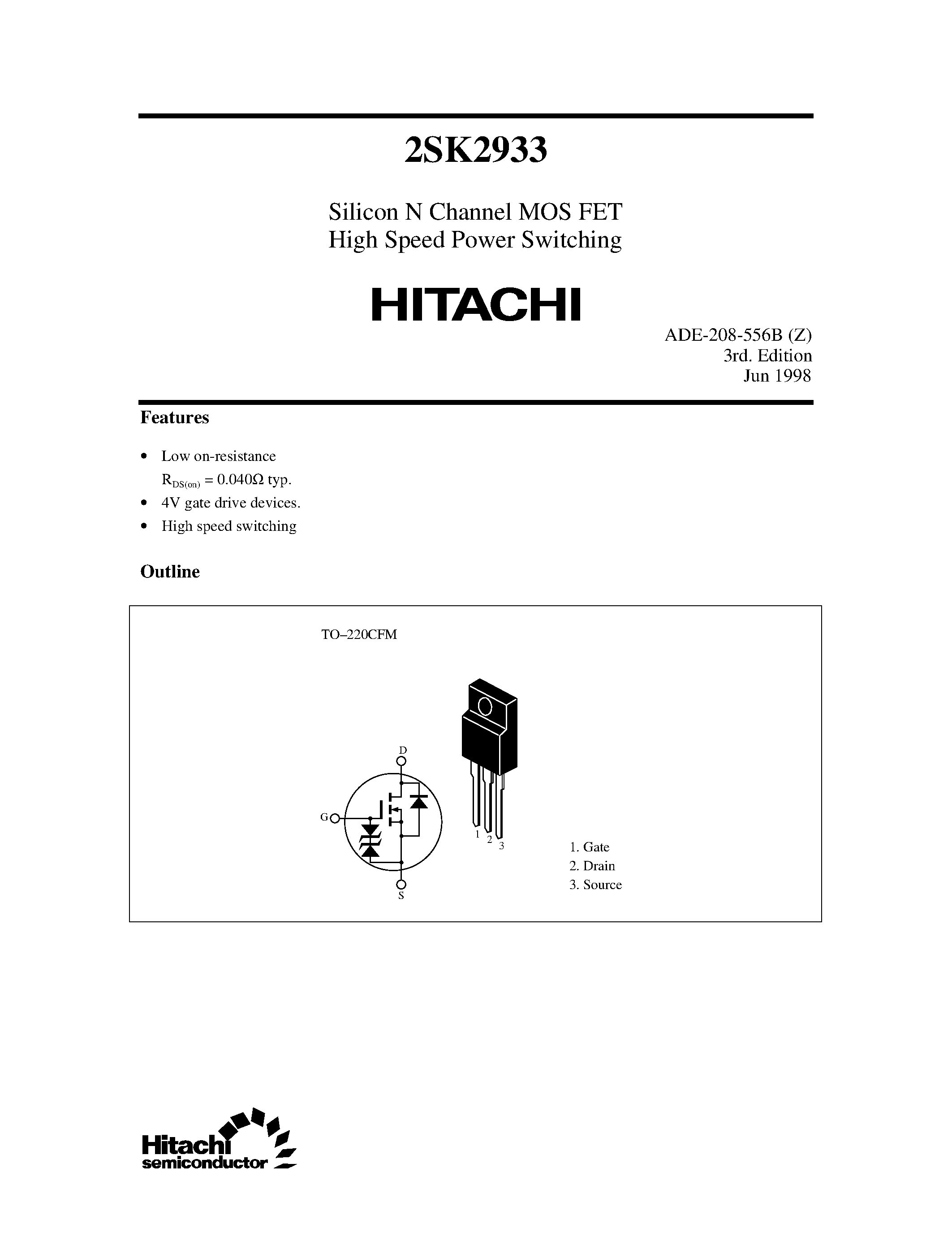 Даташит 2SK2933 - Silicon N Channel MOS FET High Speed Power Switching страница 1