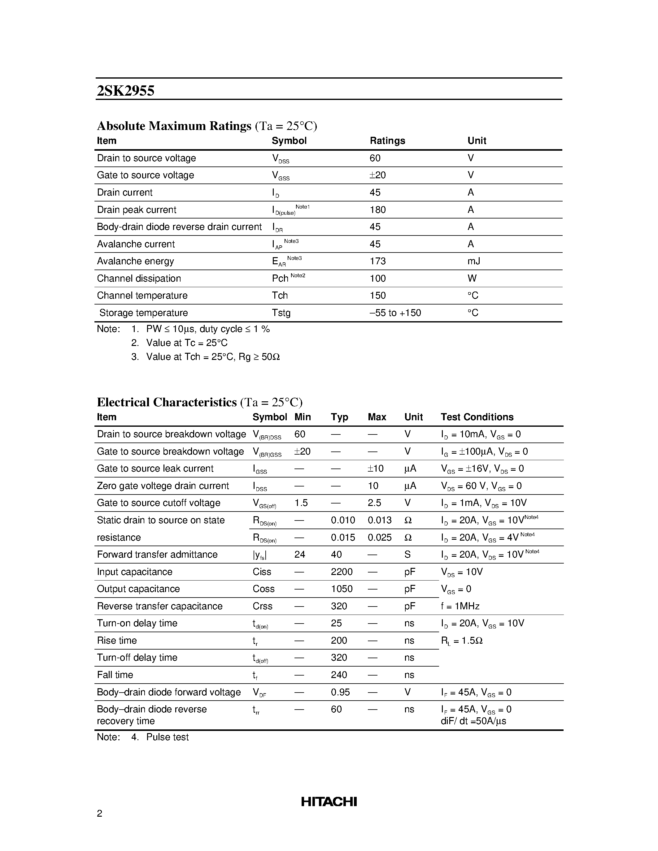 Даташит 2SK2955 - Silicon N Channel MOS FET High Speed Power Switching страница 2