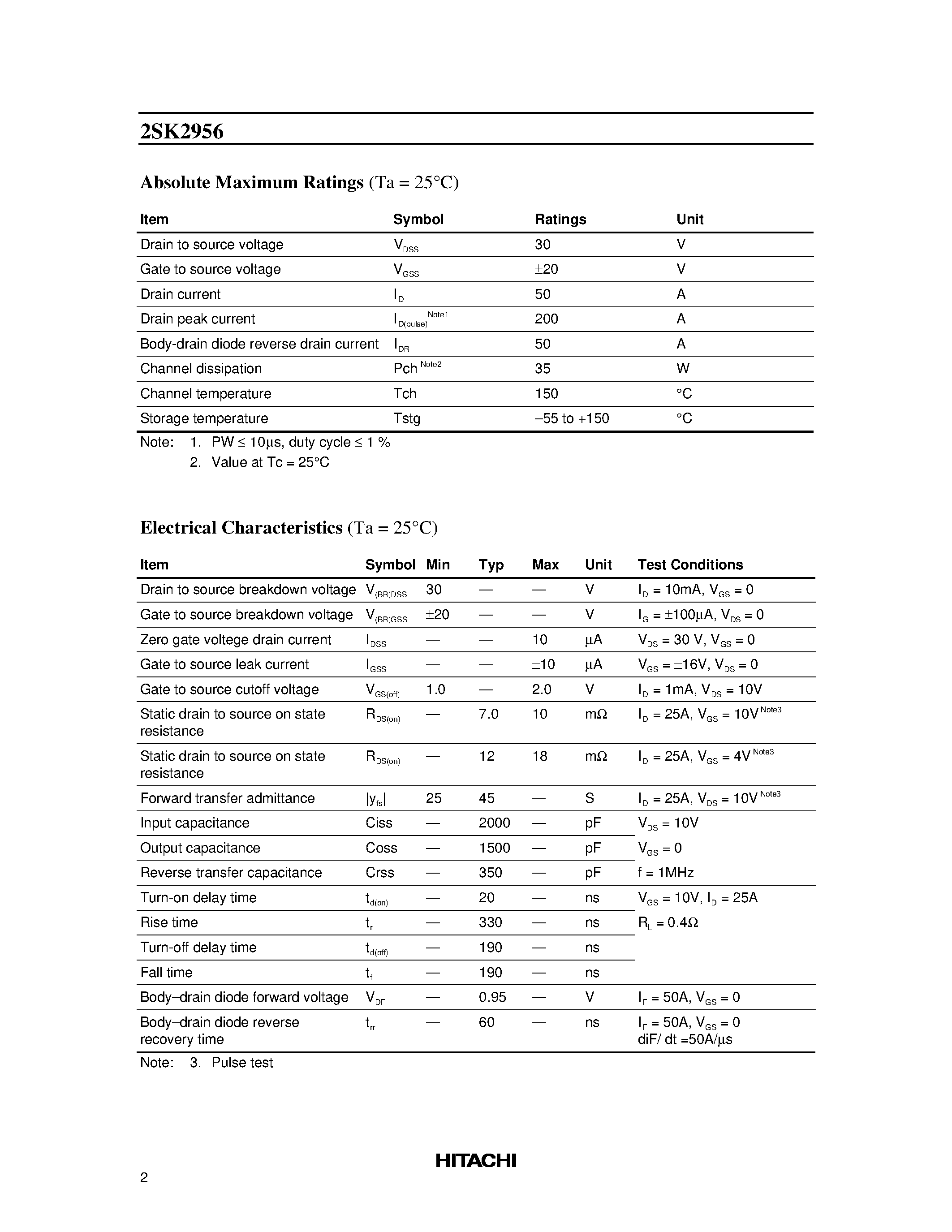 Даташит 2SK2956 - Silicon N Channel MOS FET High Speed Power Switching страница 2
